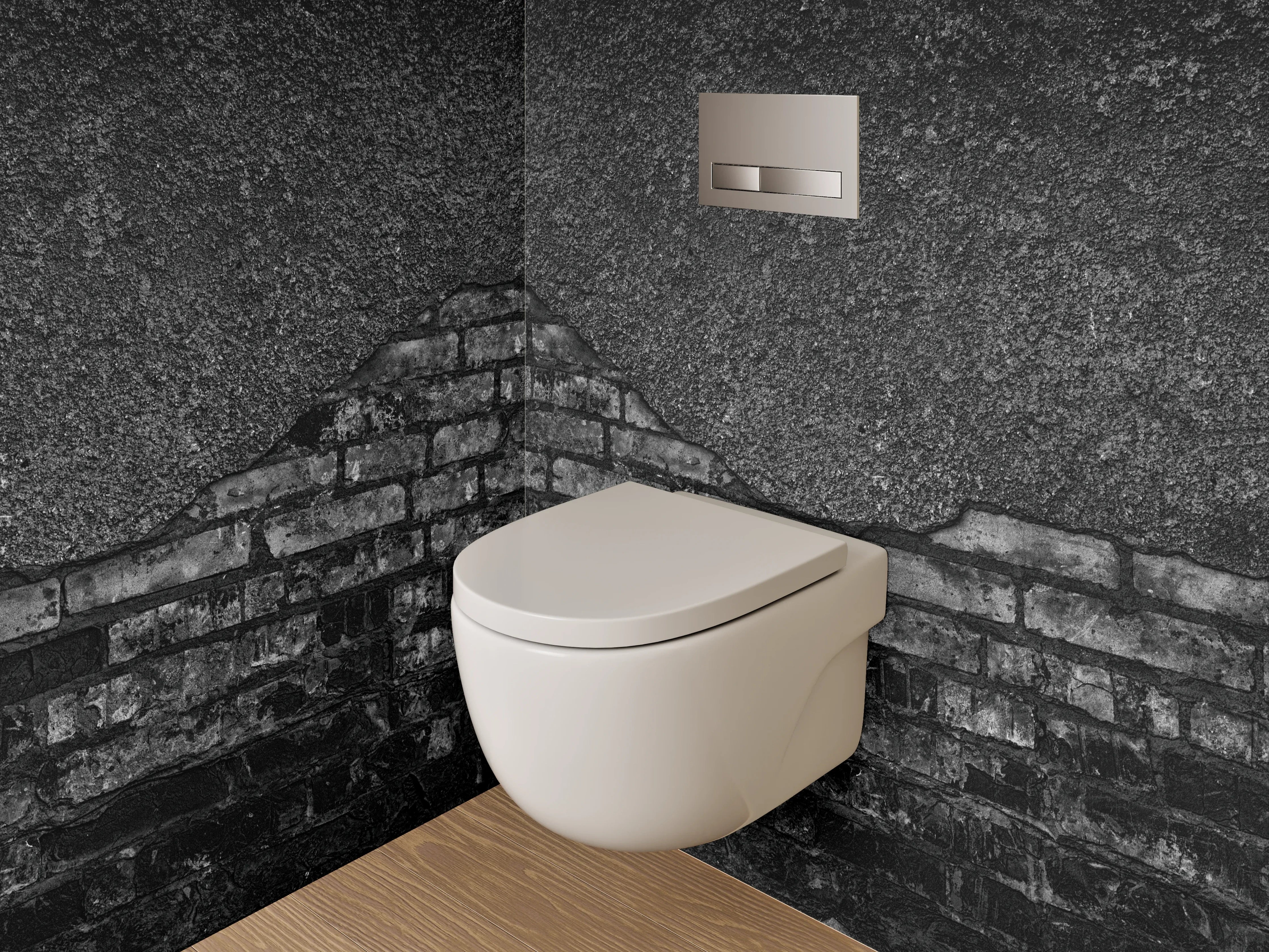 WC-Rückwand - Rustikale Ziegelsteinmauer in Schwarzgrau