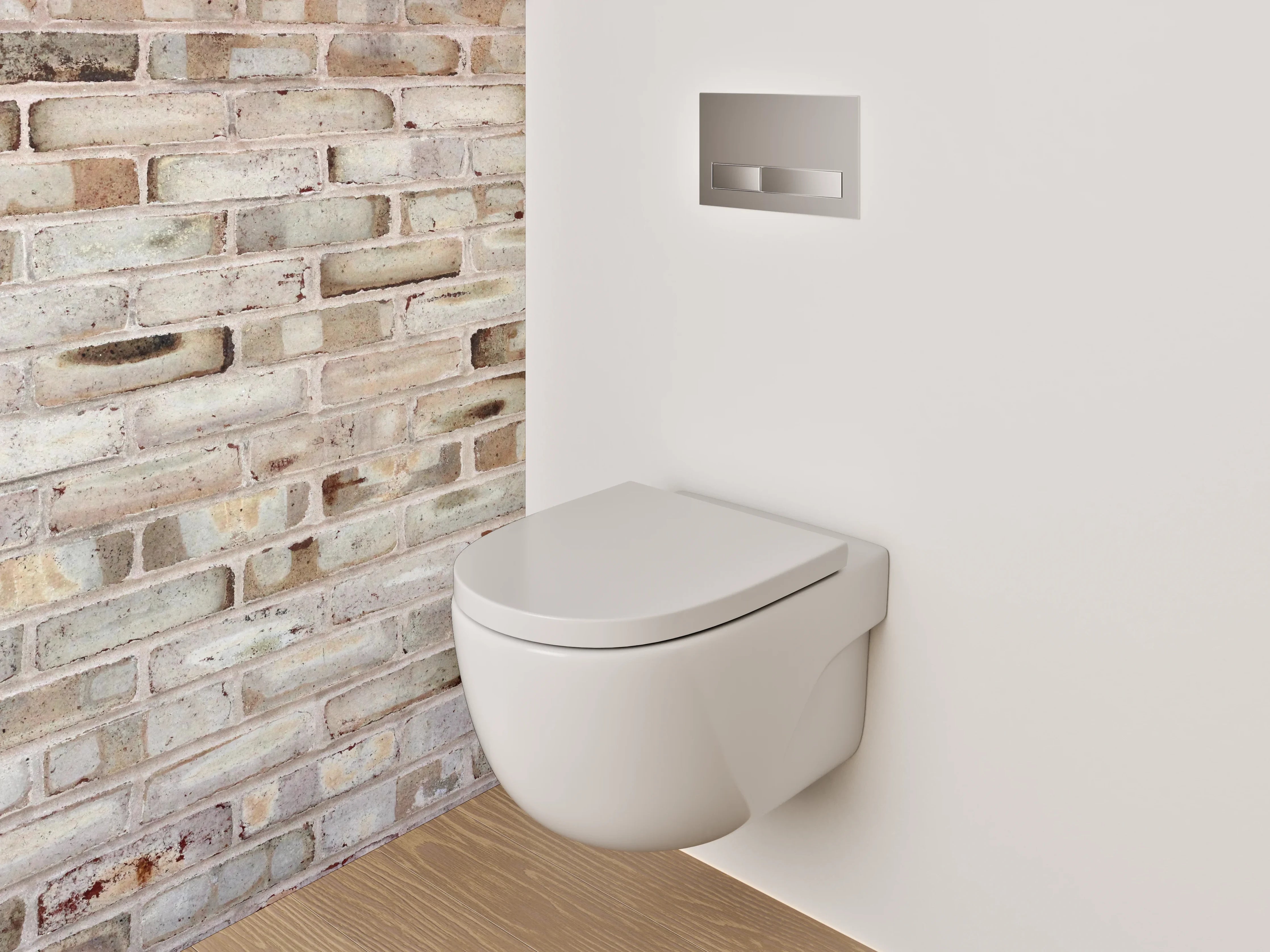WC-Rückwand - Rustikale Ziegelsteinwand in Beige und Grau