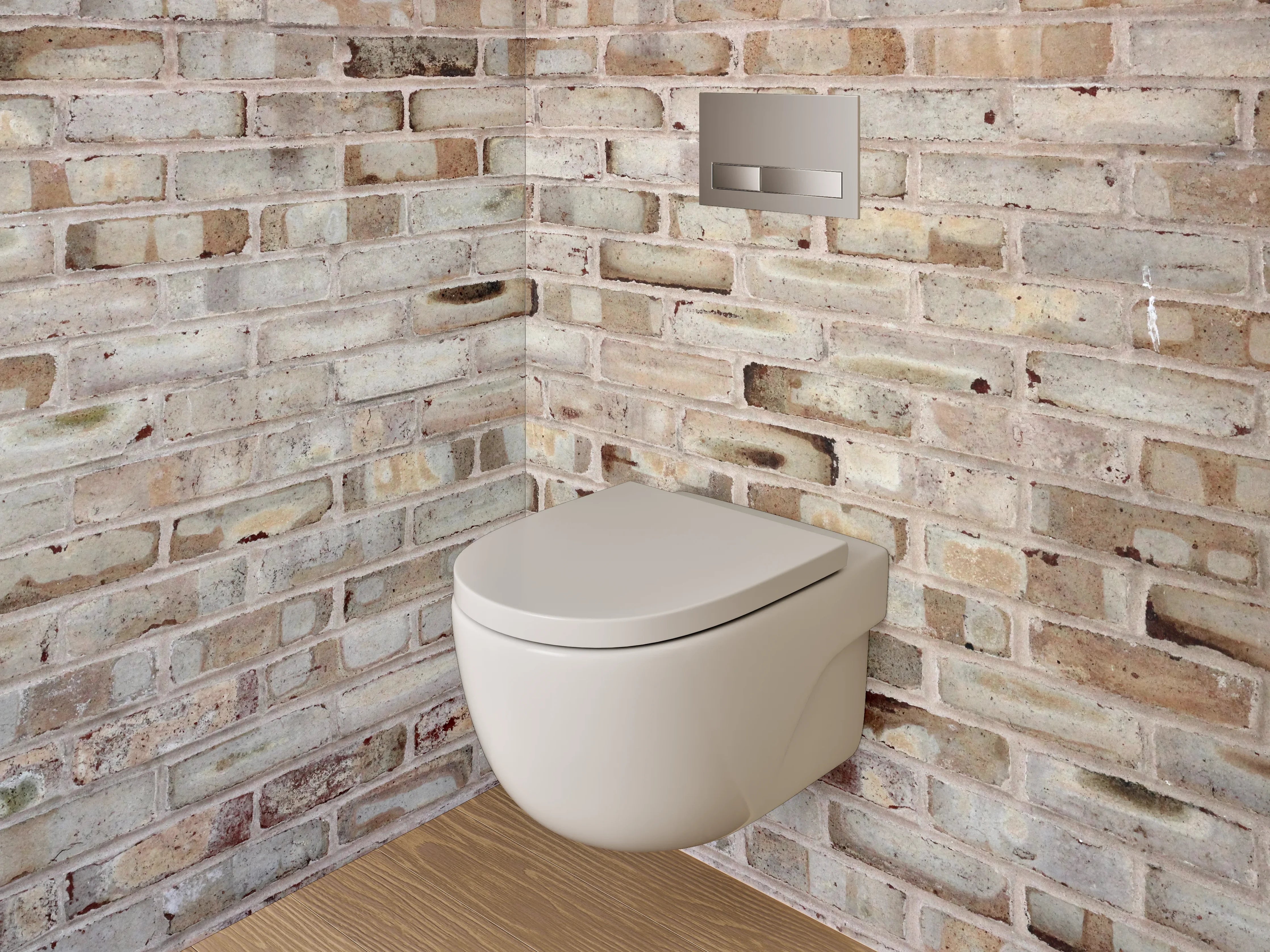 WC-Rückwand - Rustikale Ziegelsteinwand in Beige und Grau
