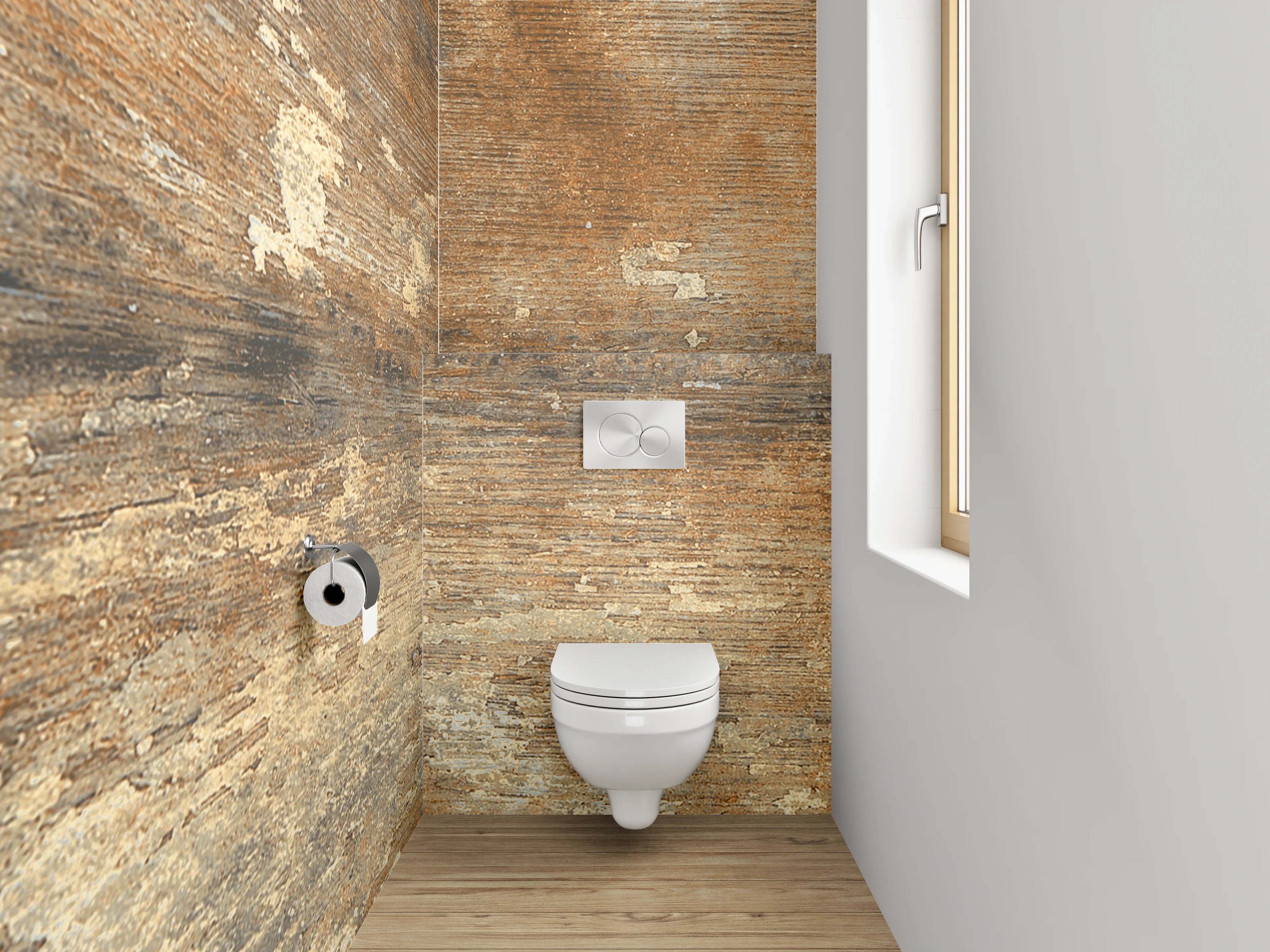 WC-Rückwand - Rustikales Holzoptik-Design Braun Beige