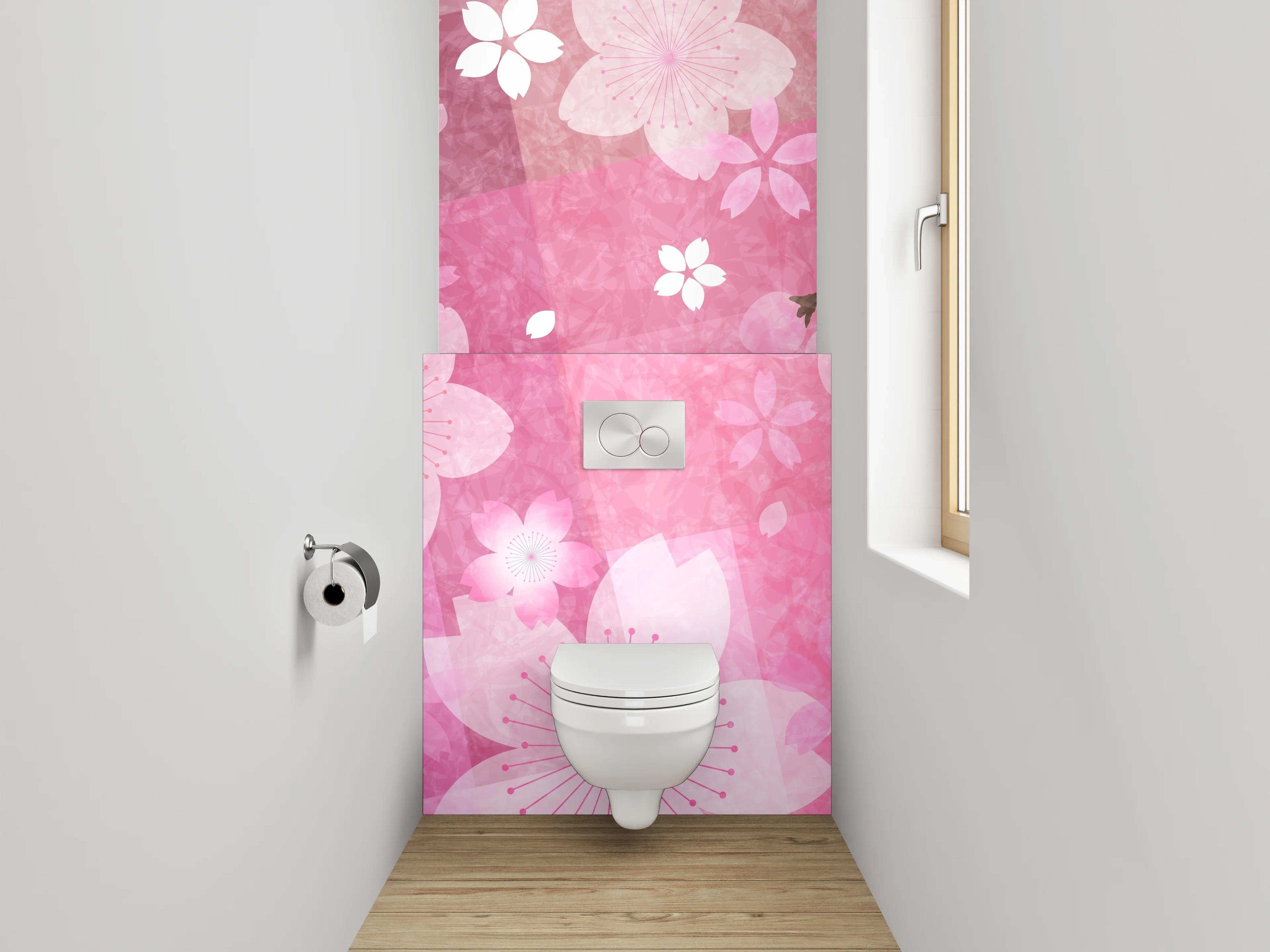 WC-Rückwand - Sakura Blüten Aquarell Pink