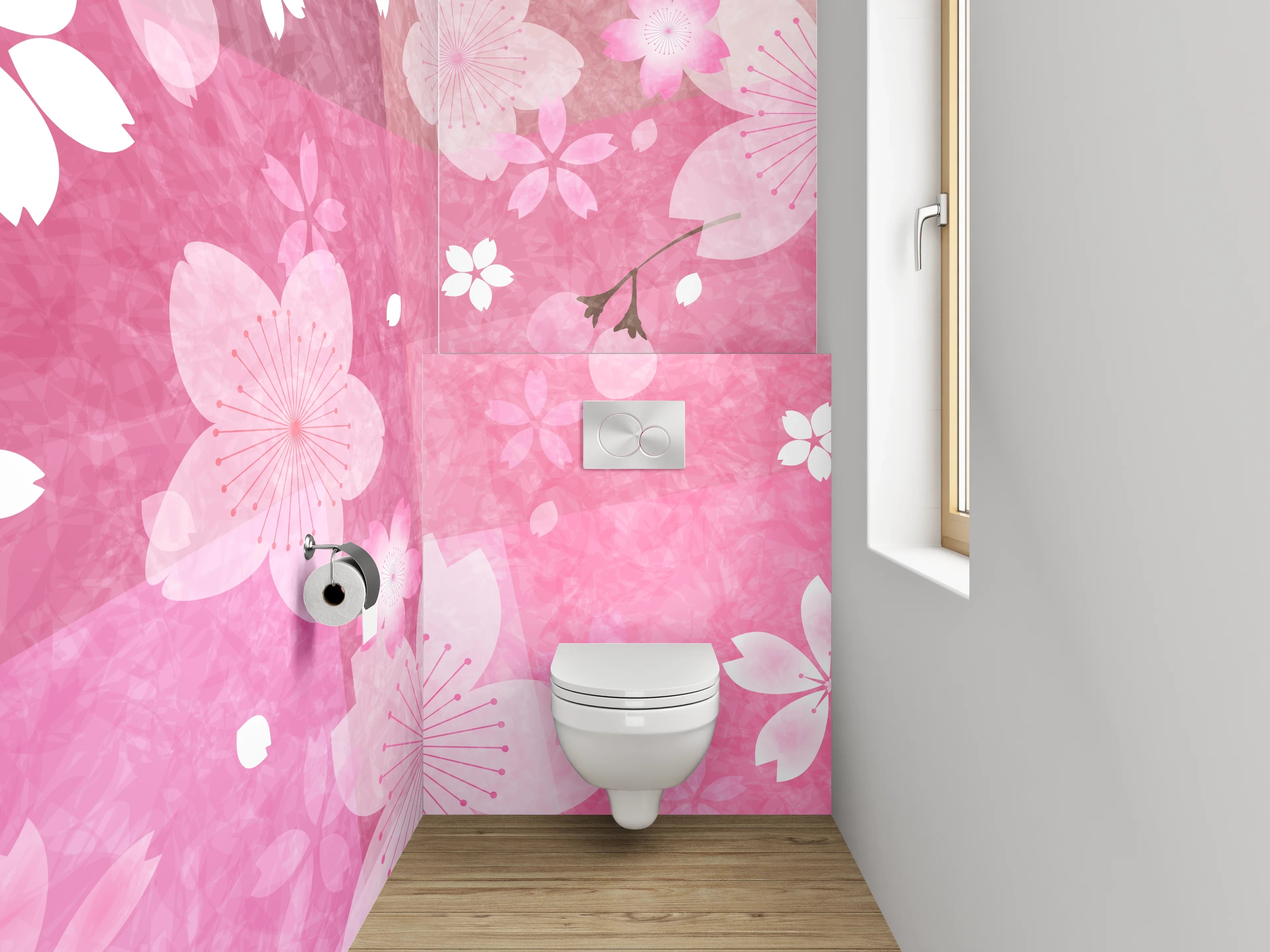 WC-Rückwand - Sakura Blüten Aquarell Pink