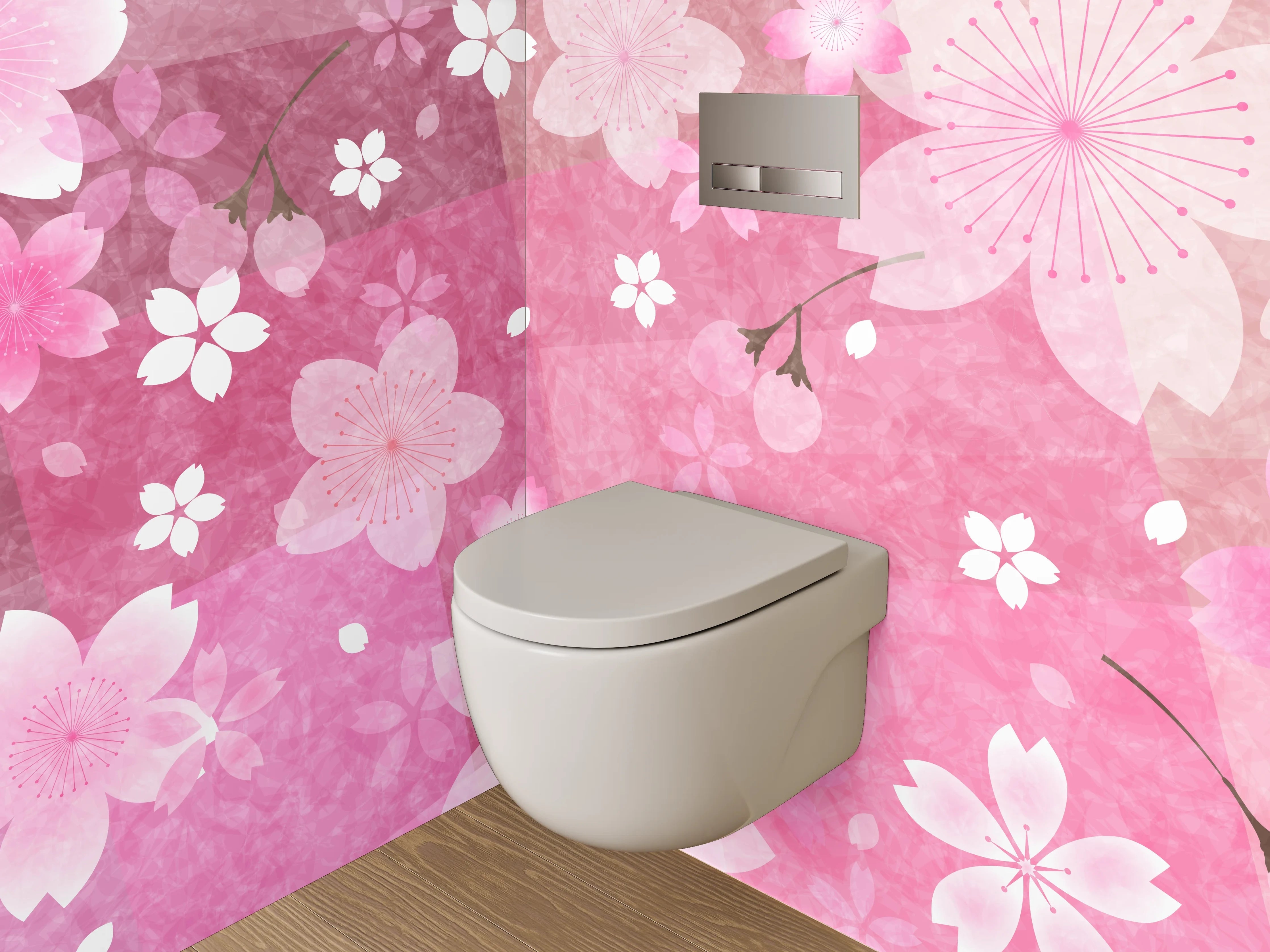 WC-Rückwand - Sakura Blüten Aquarell Pink