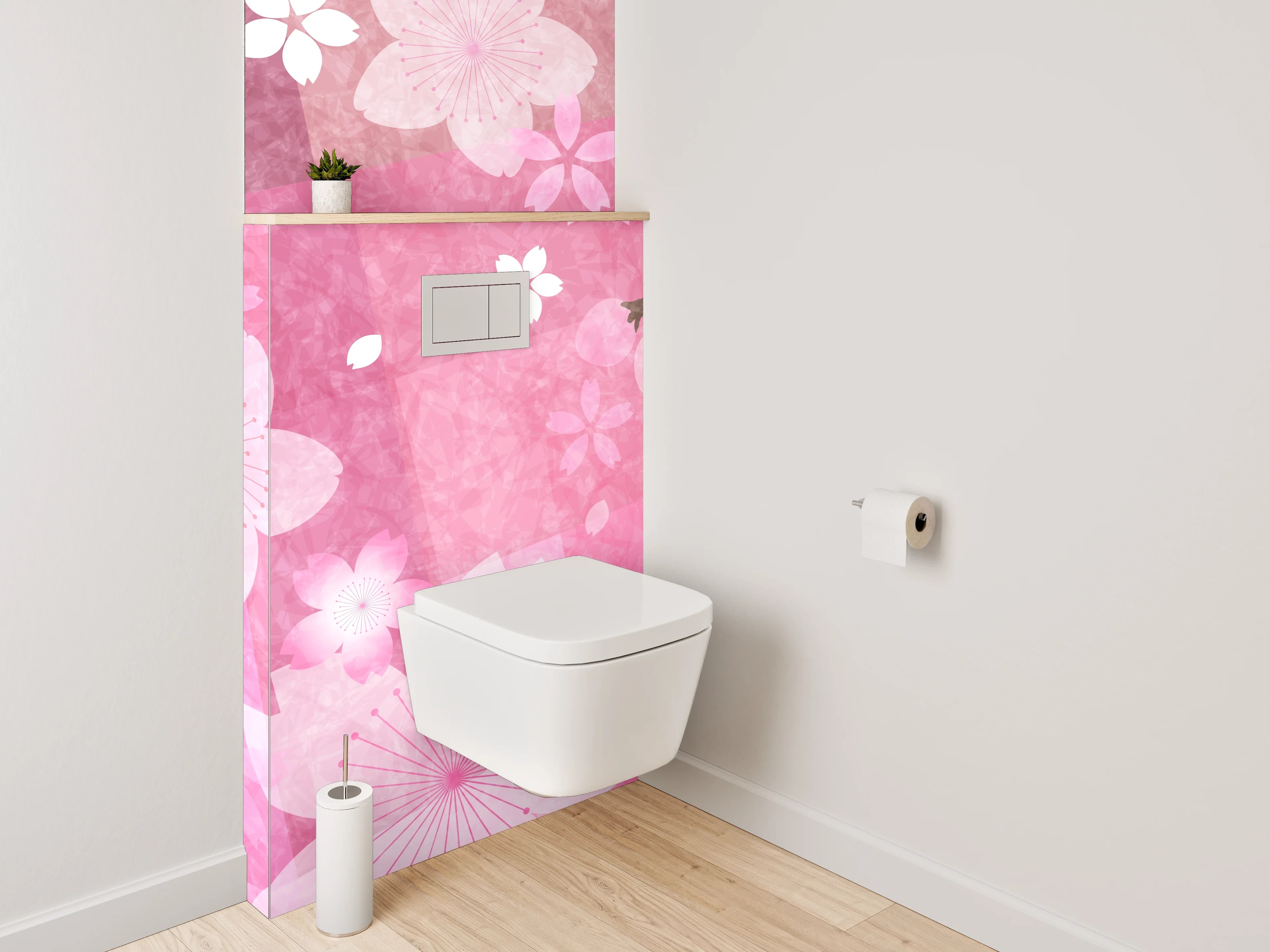 WC-Rückwand - Sakura Blüten Aquarell Pink