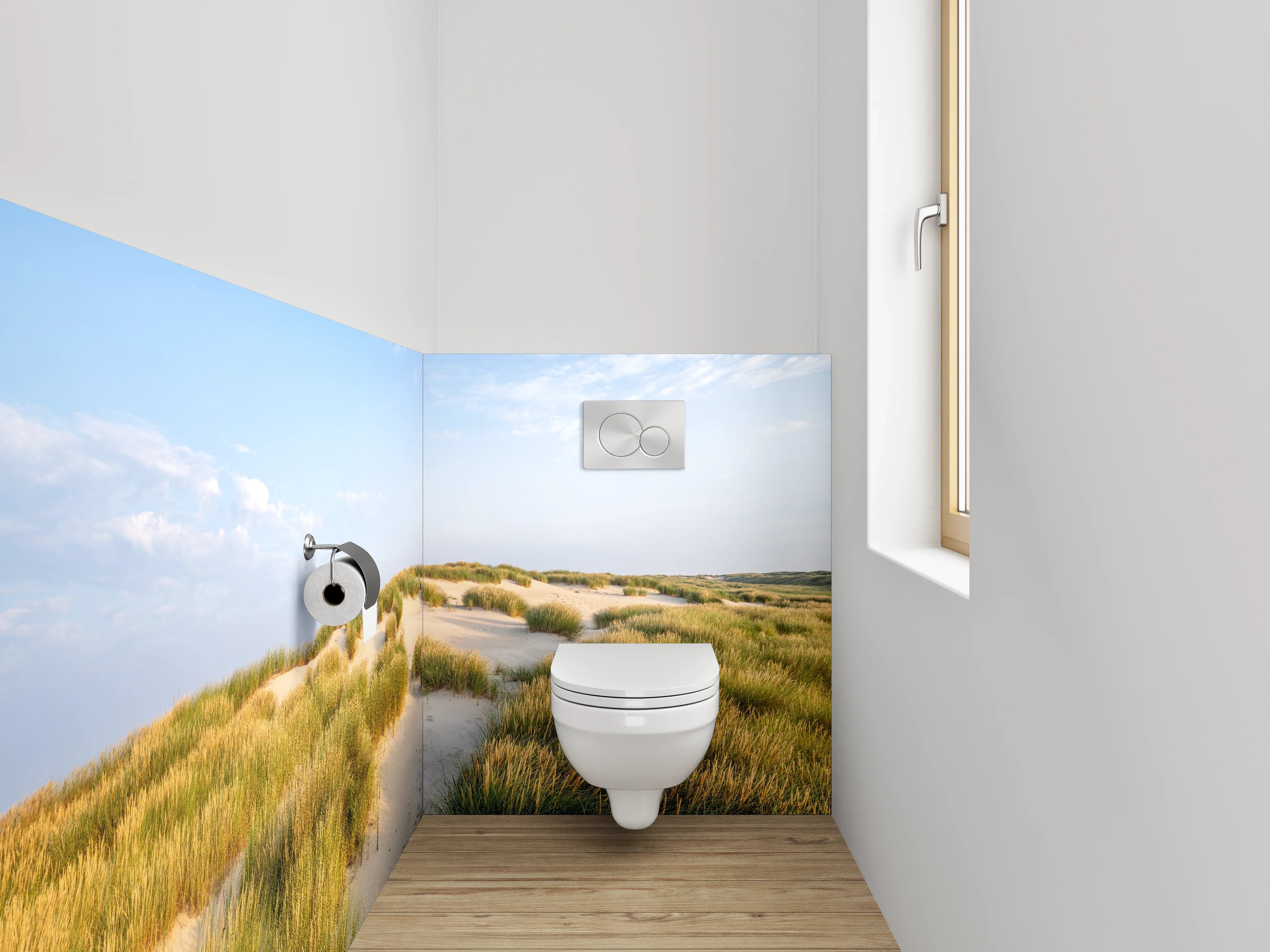 WC-Rückwand - Sanddünen mit Strandgras im Sonnenlicht