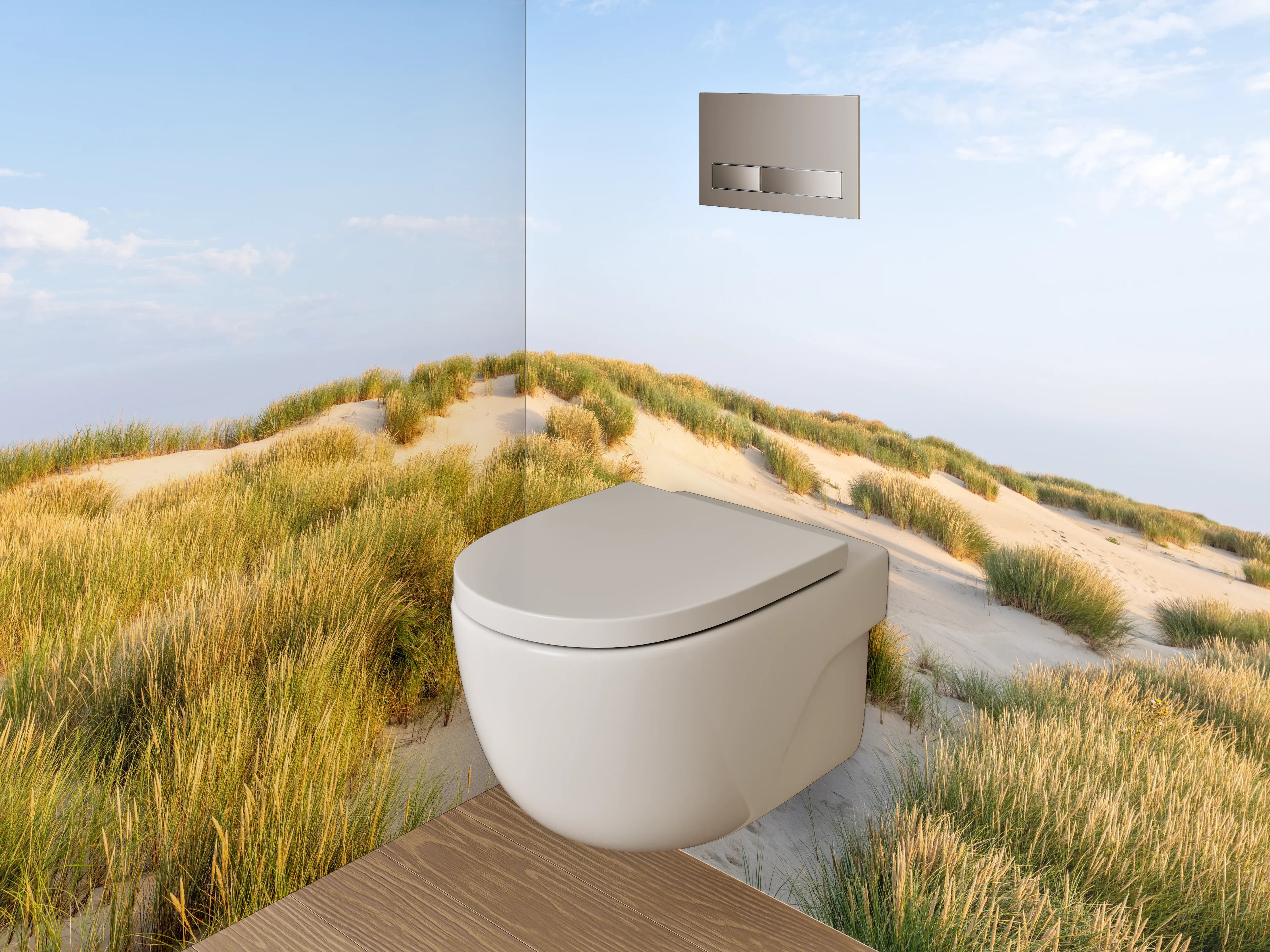 WC-Rückwand - Sanddünen mit Strandgras im Sonnenlicht