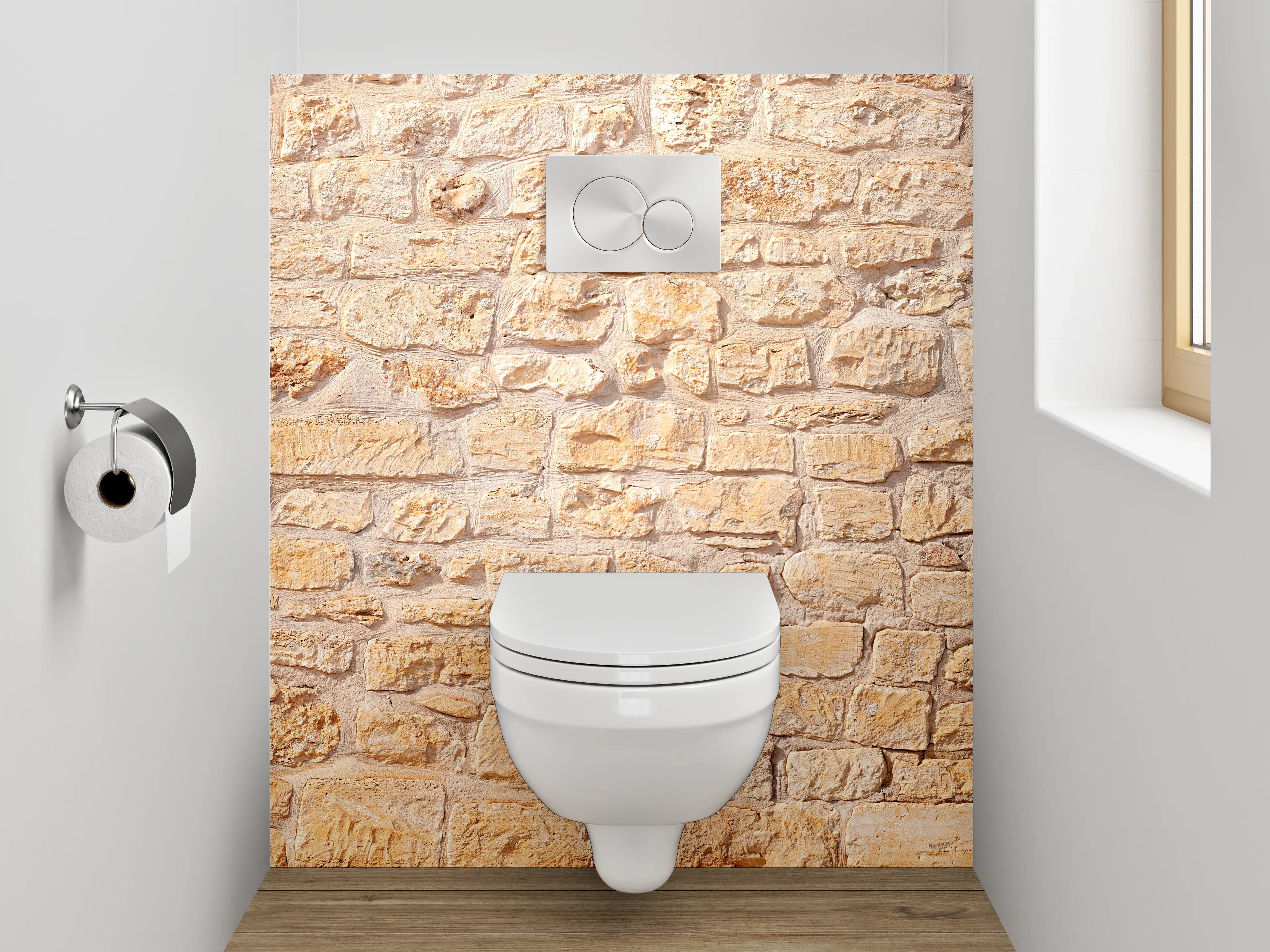 WC-Rückwand - Sandfarbene Natursteinmauer