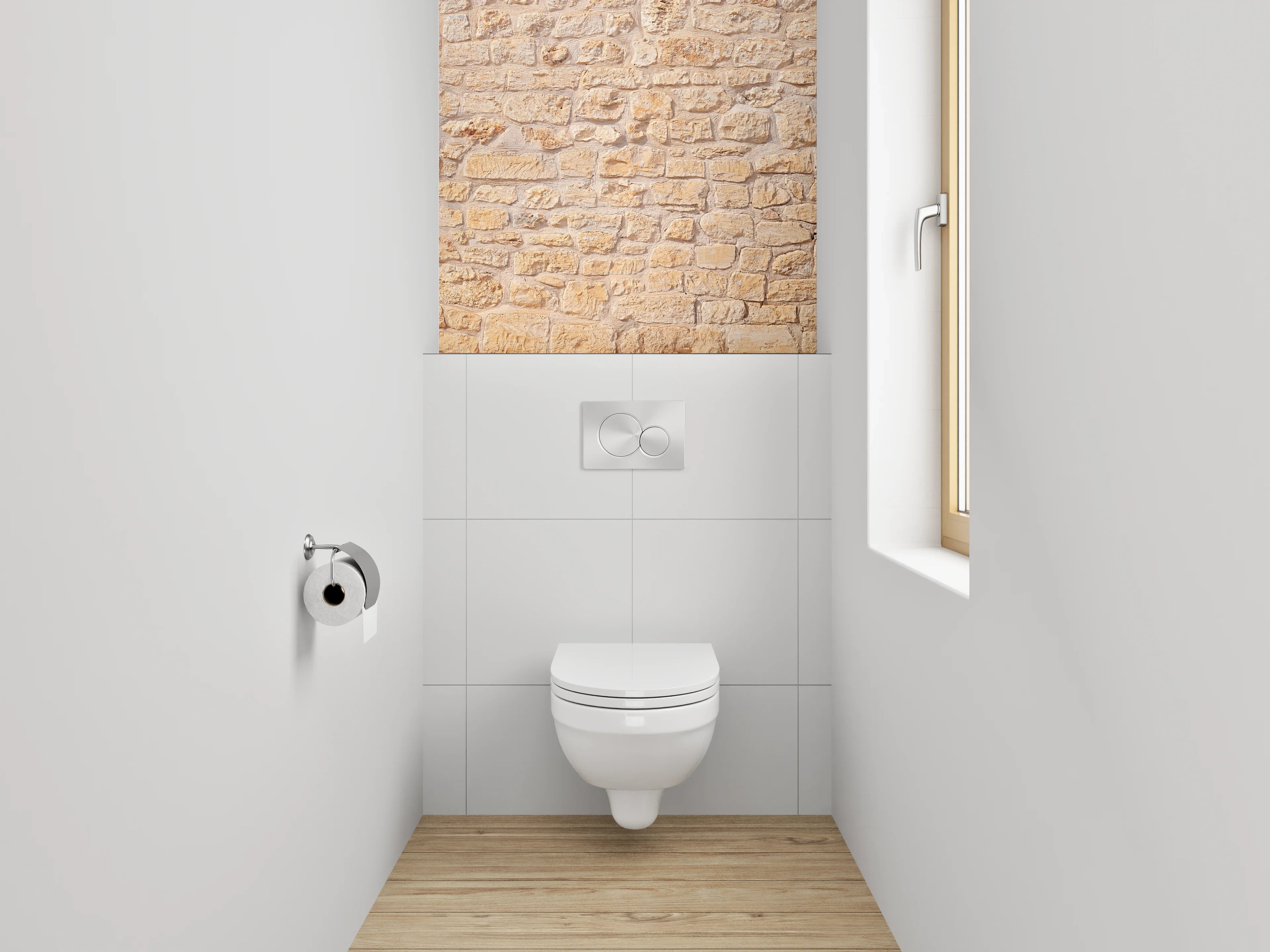 WC-Rückwand - Sandfarbene Natursteinmauer
