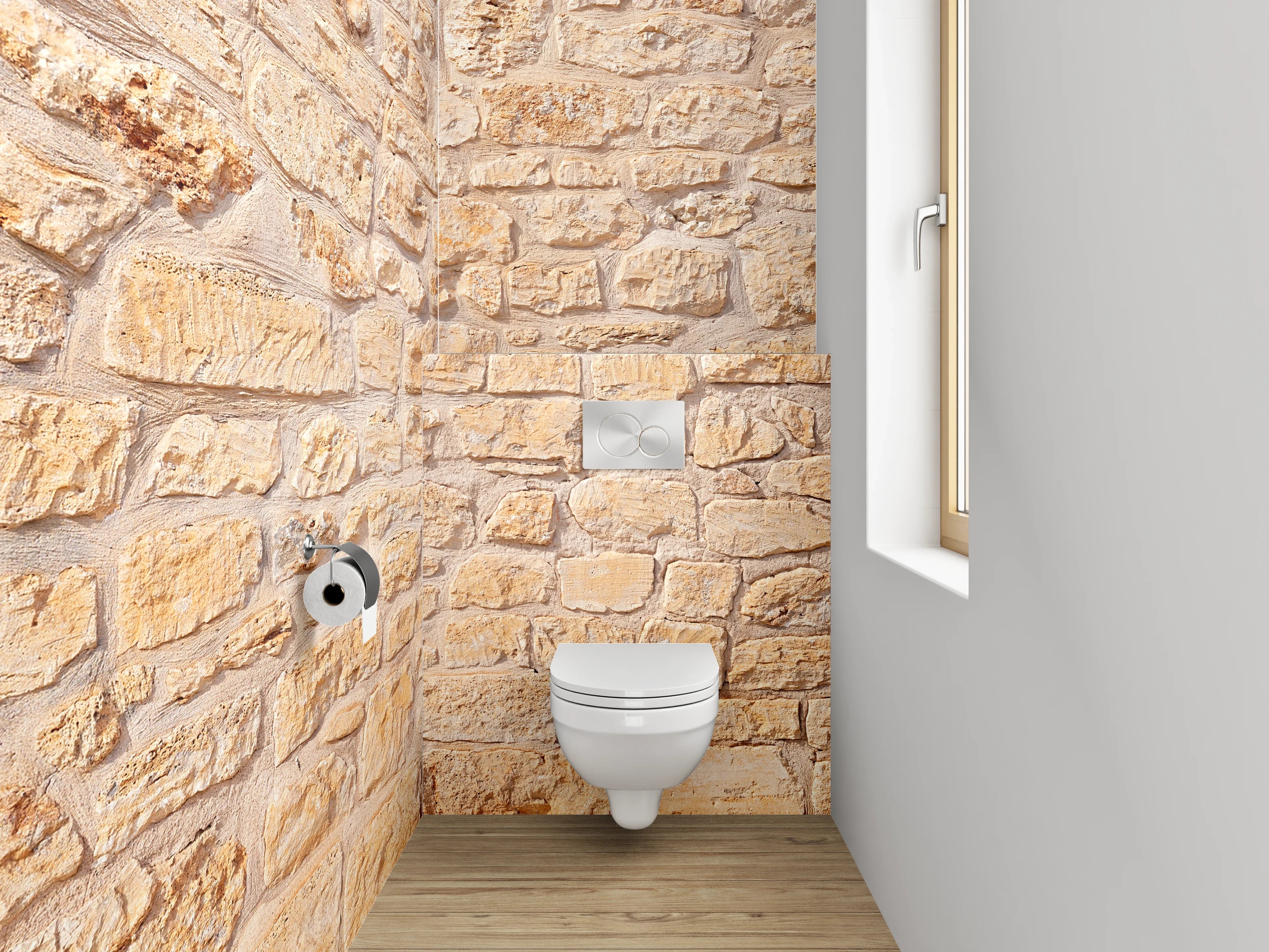 WC-Rückwand - Sandfarbene Natursteinmauer