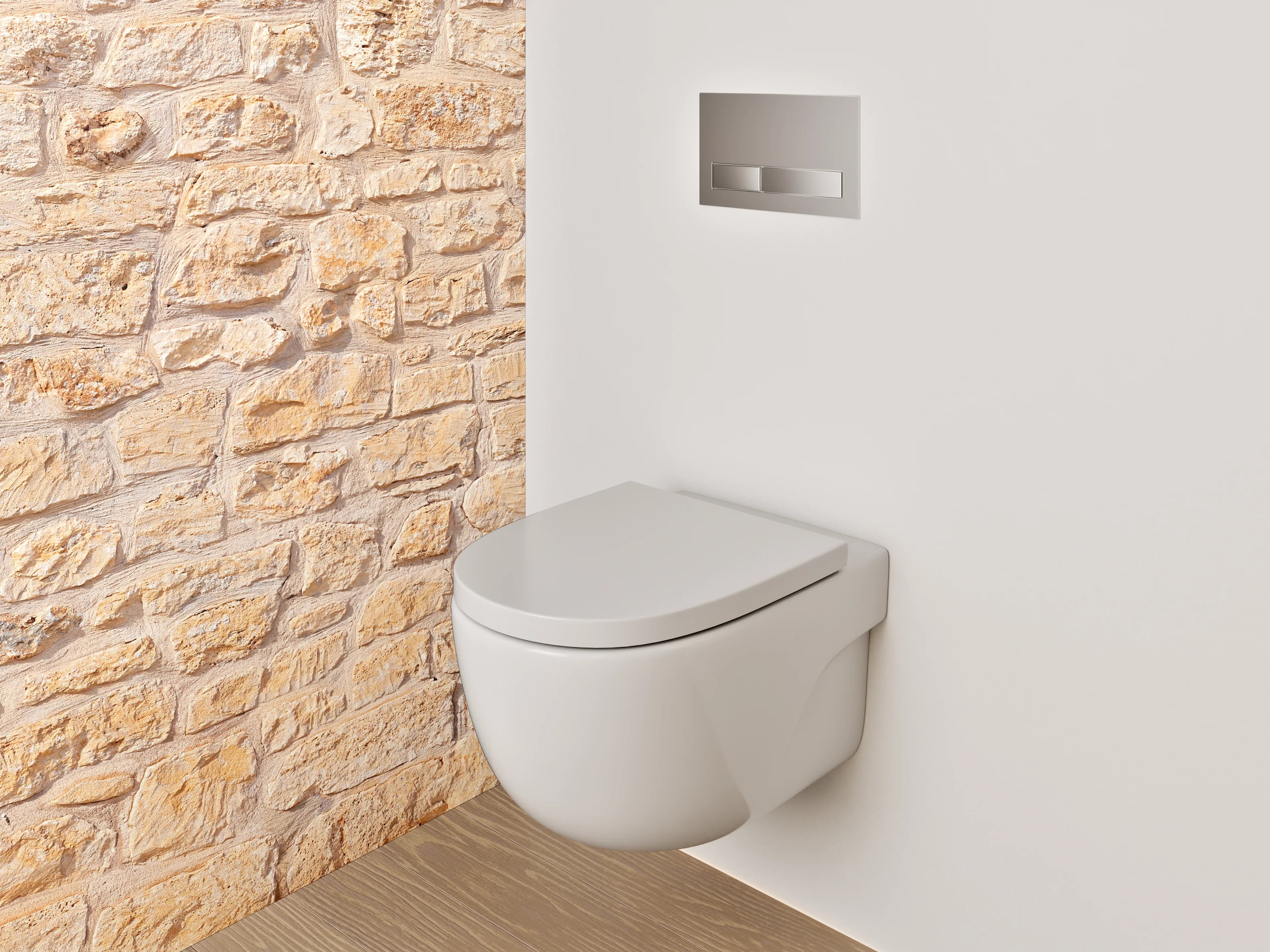 WC-Rückwand - Sandfarbene Natursteinmauer