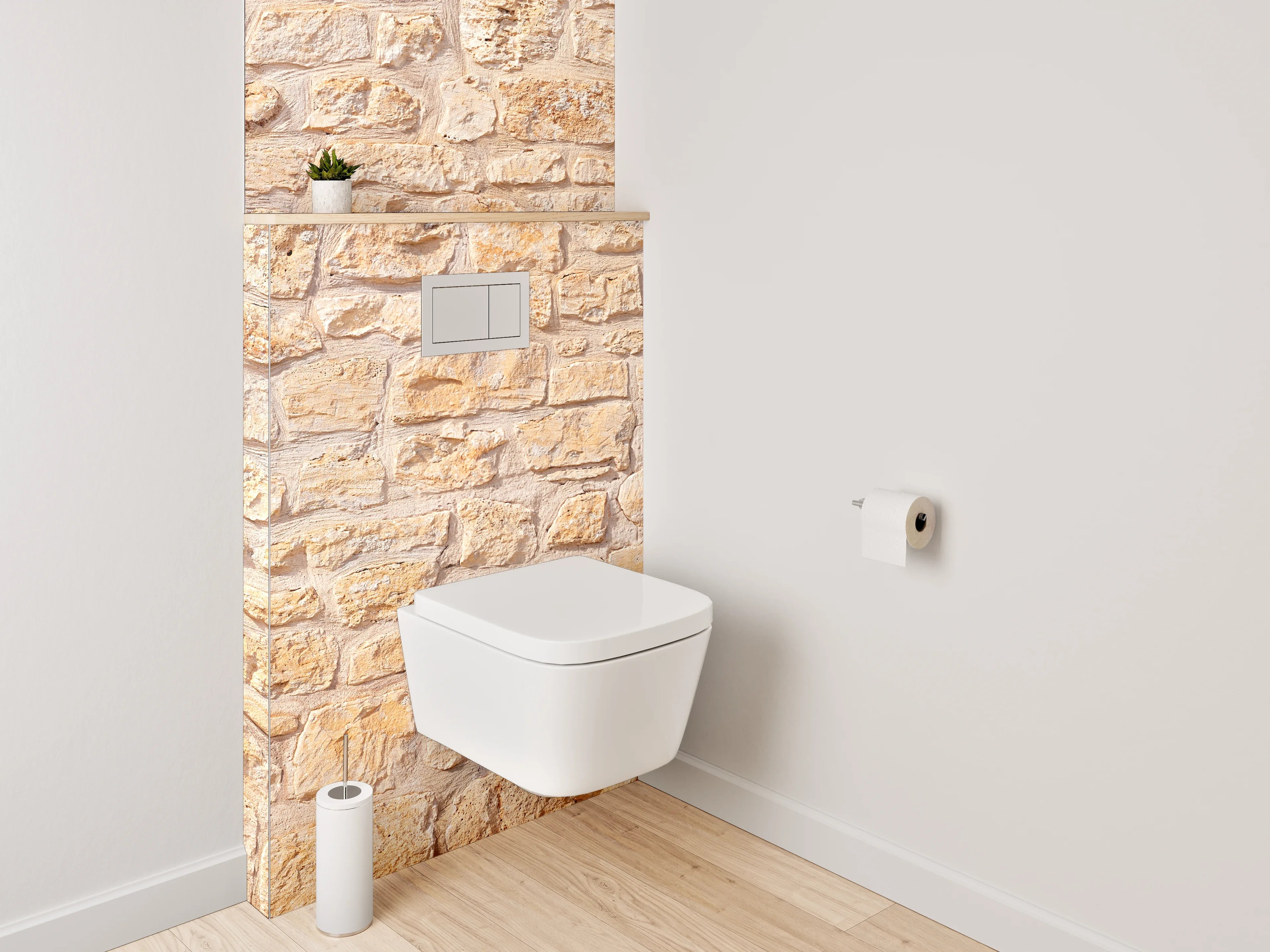 WC-Rückwand - Sandfarbene Natursteinmauer