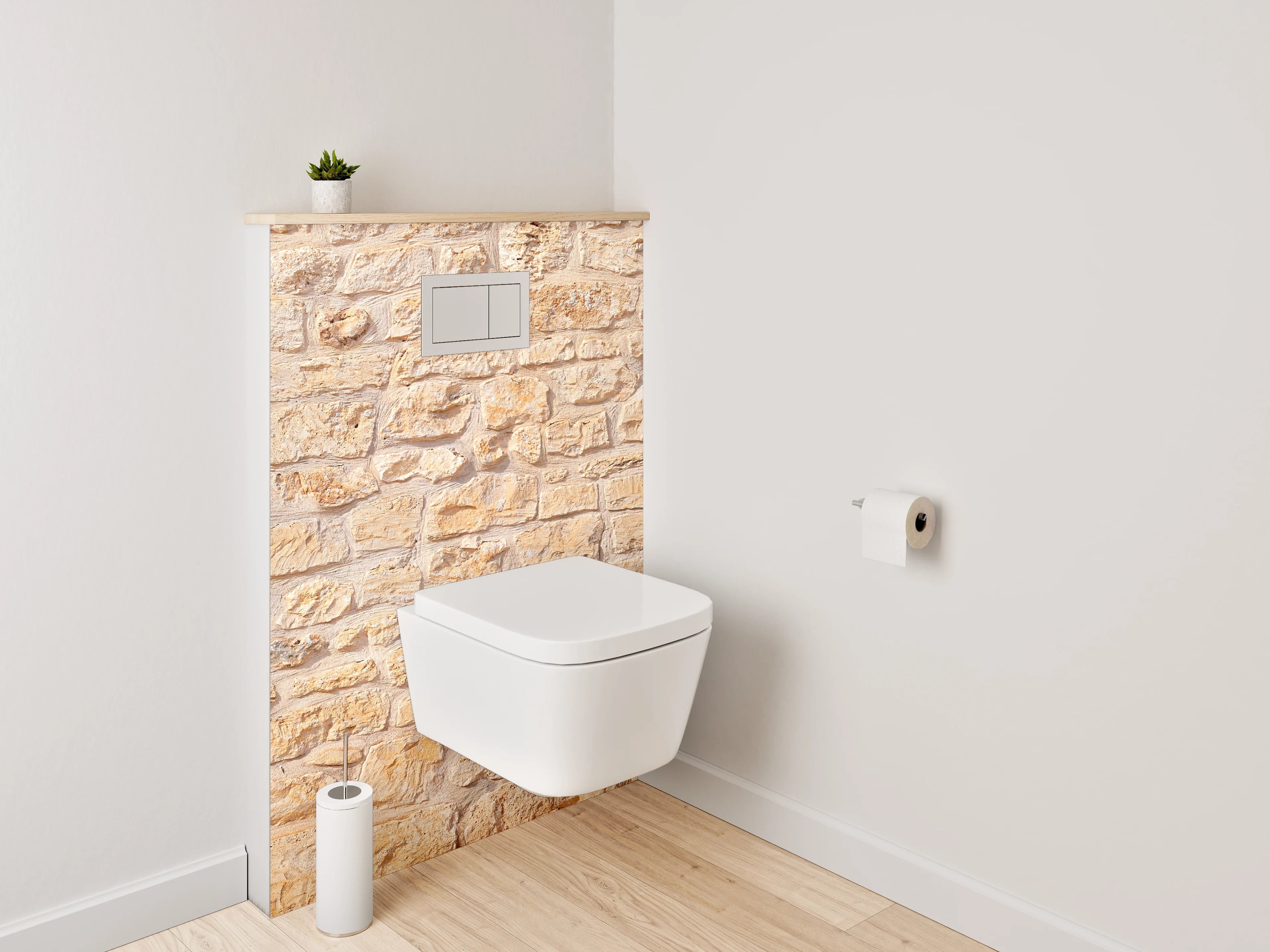 WC-Rückwand - Sandfarbene Natursteinmauer
