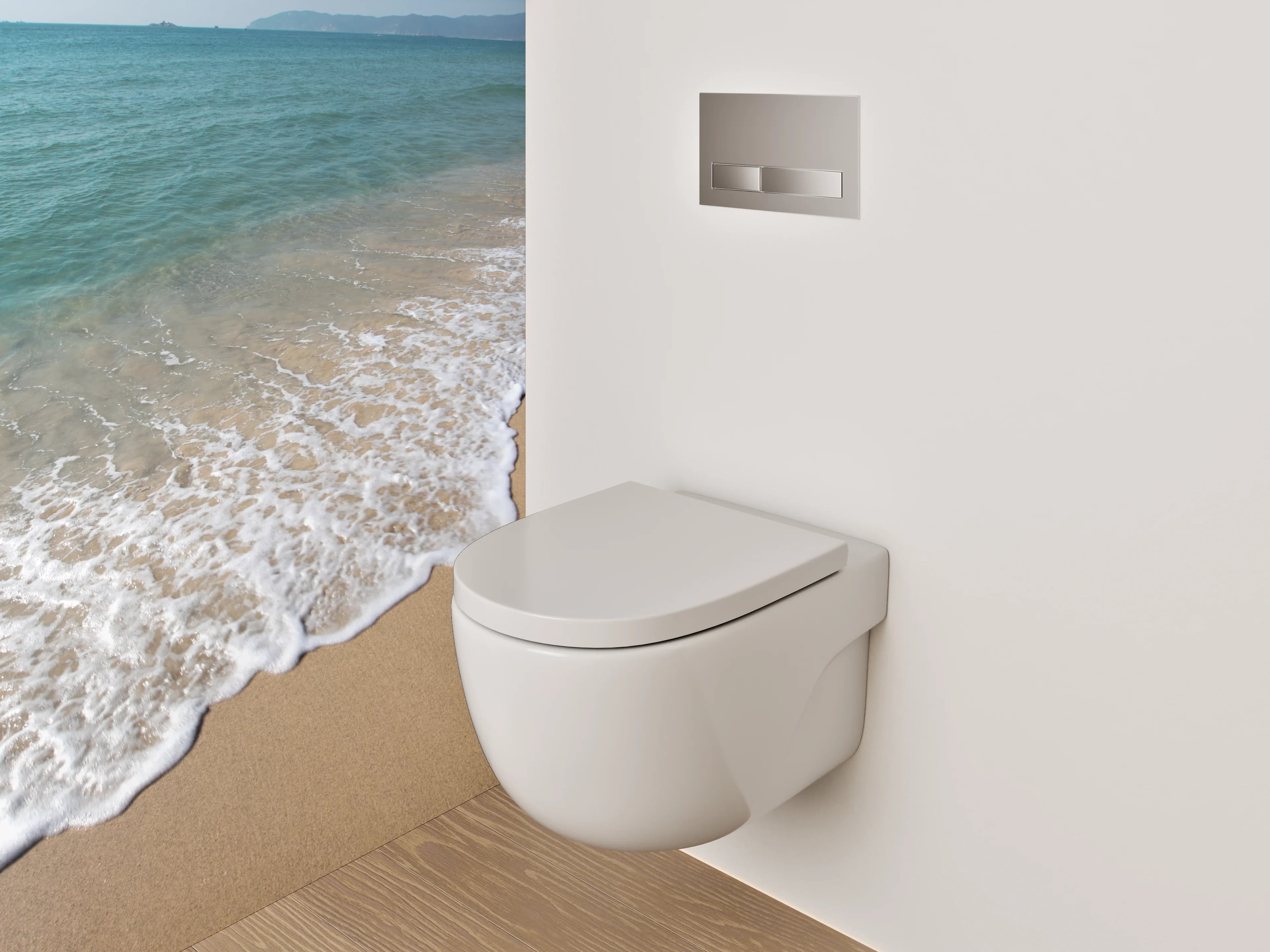 WC-Rückwand - Sandstrand trifft Meereswellen