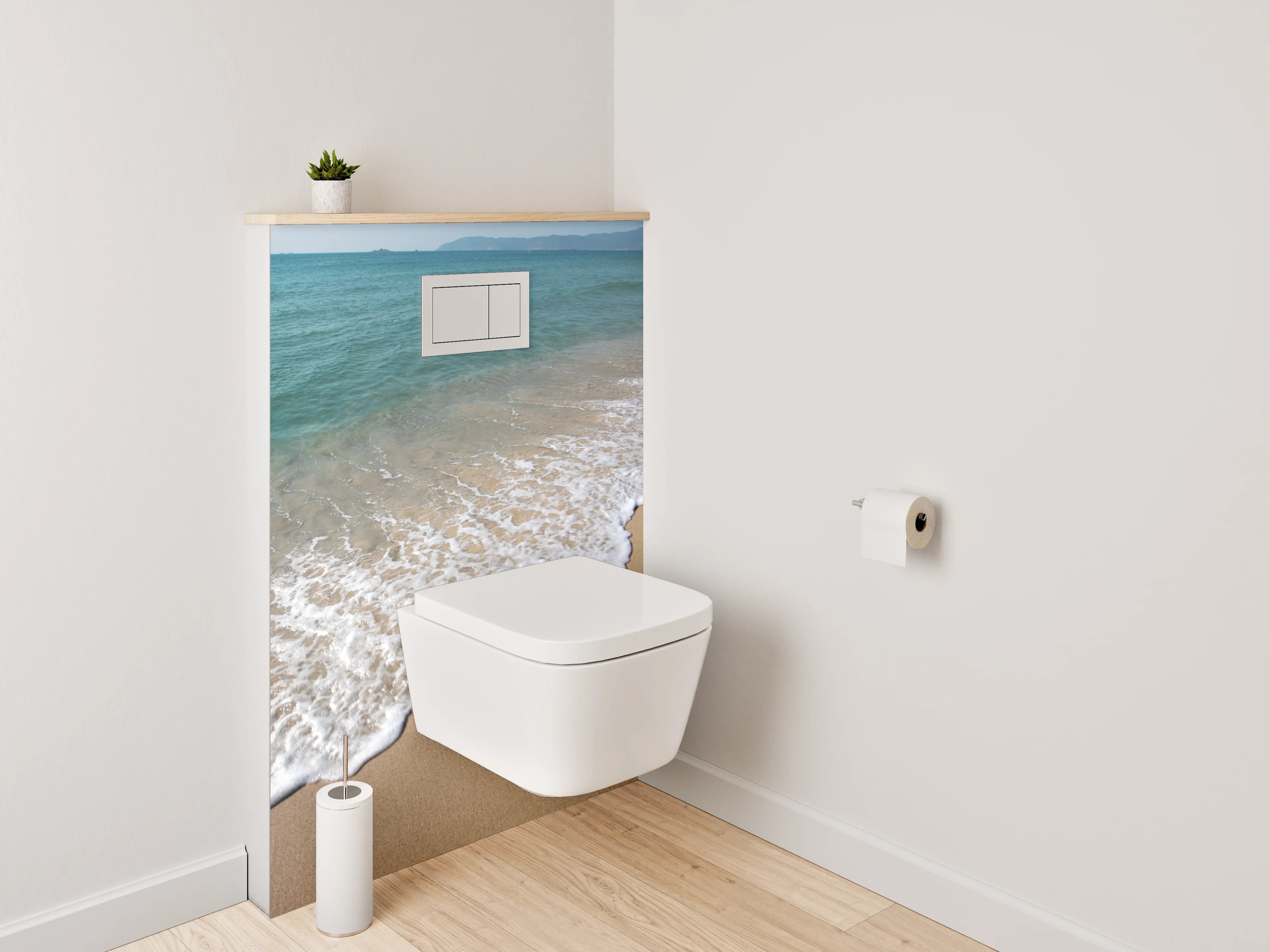 WC-Rückwand - Sandstrand trifft Meereswellen