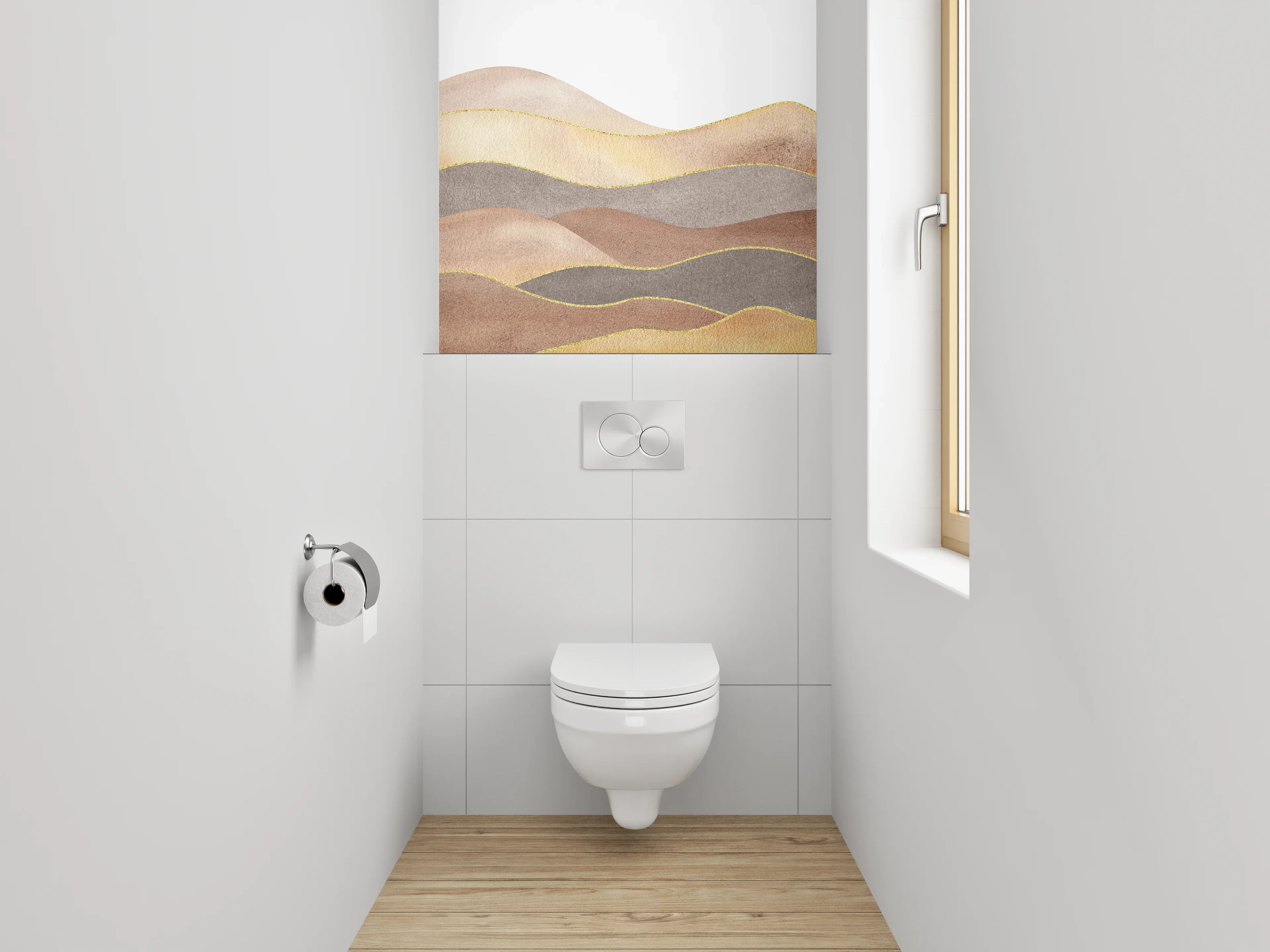 WC-Rückwand - Sanfte Aquarell-Hügellandschaft Beige Braun