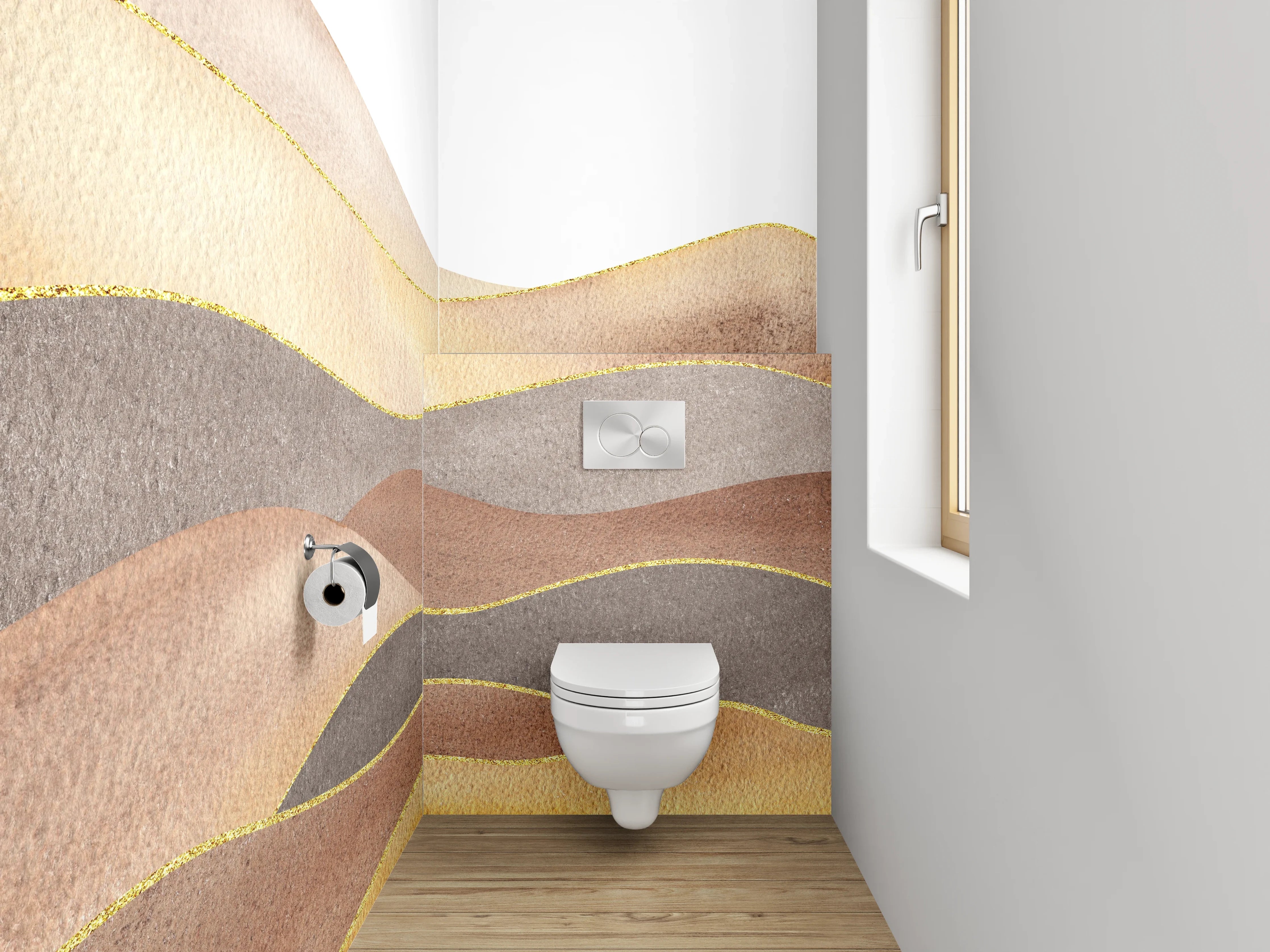 WC-Rückwand - Sanfte Aquarell-Hügellandschaft Beige Braun