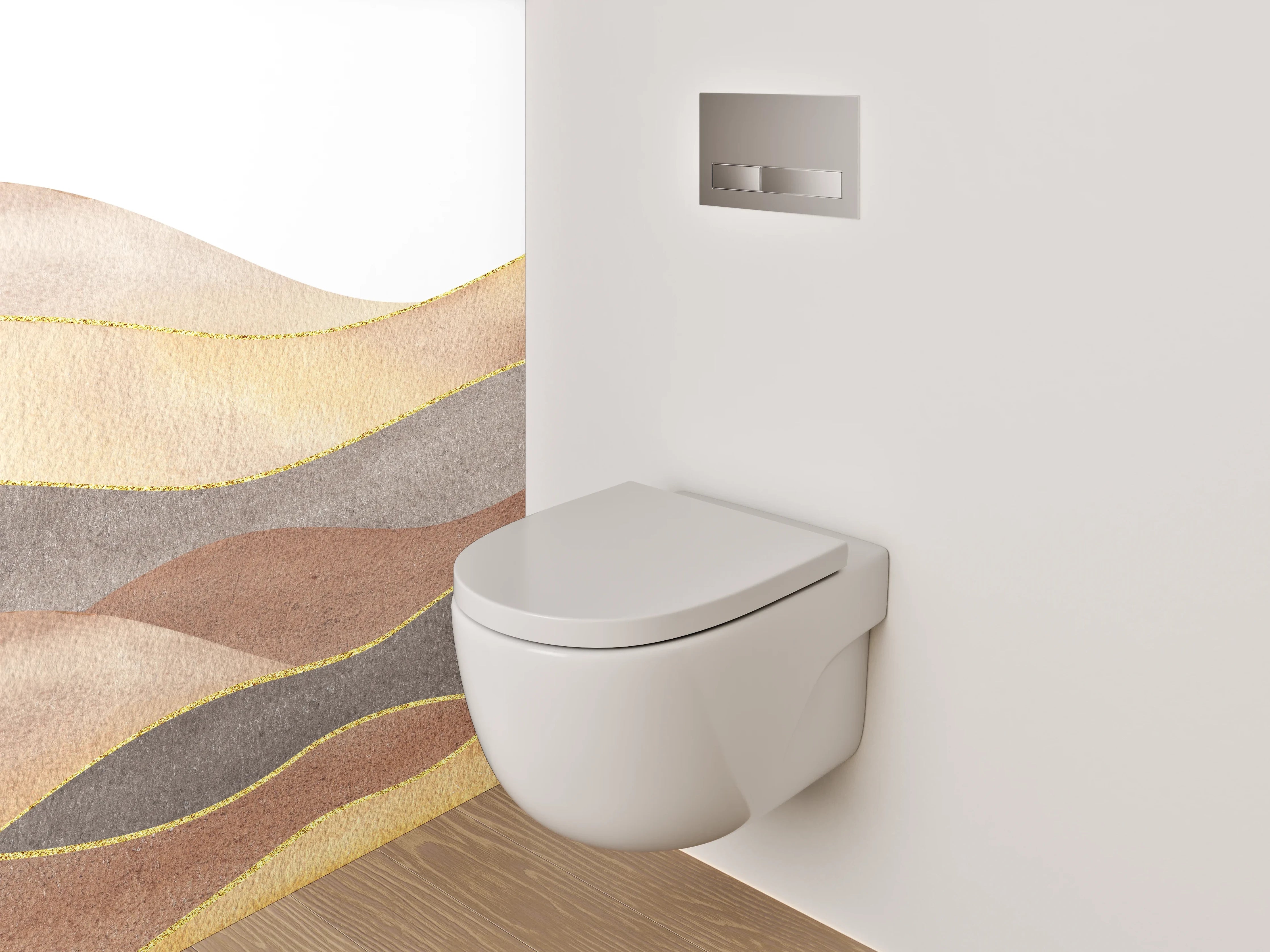WC-Rückwand - Sanfte Aquarell-Hügellandschaft Beige Braun