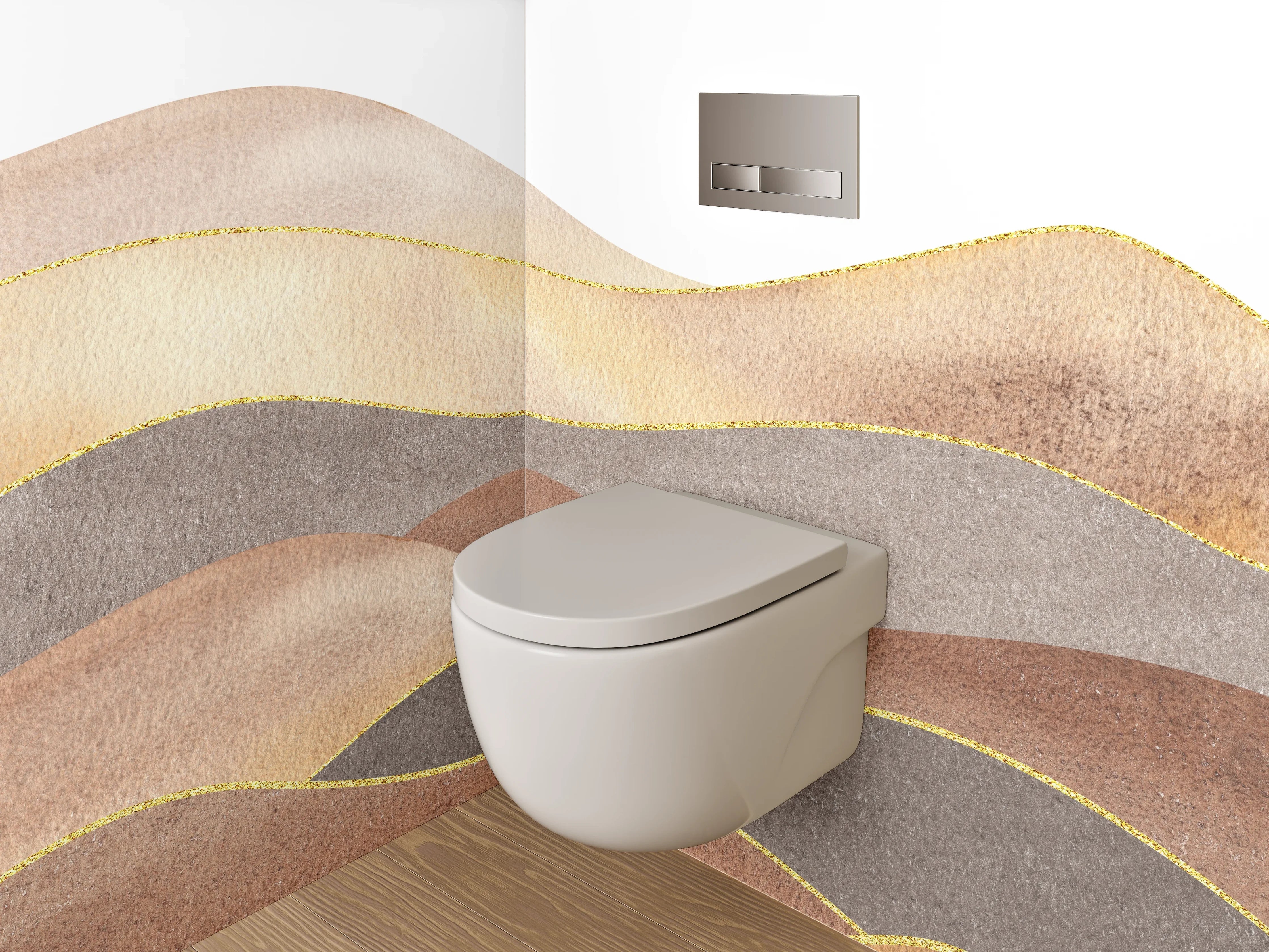 WC-Rückwand - Sanfte Aquarell-Hügellandschaft Beige Braun