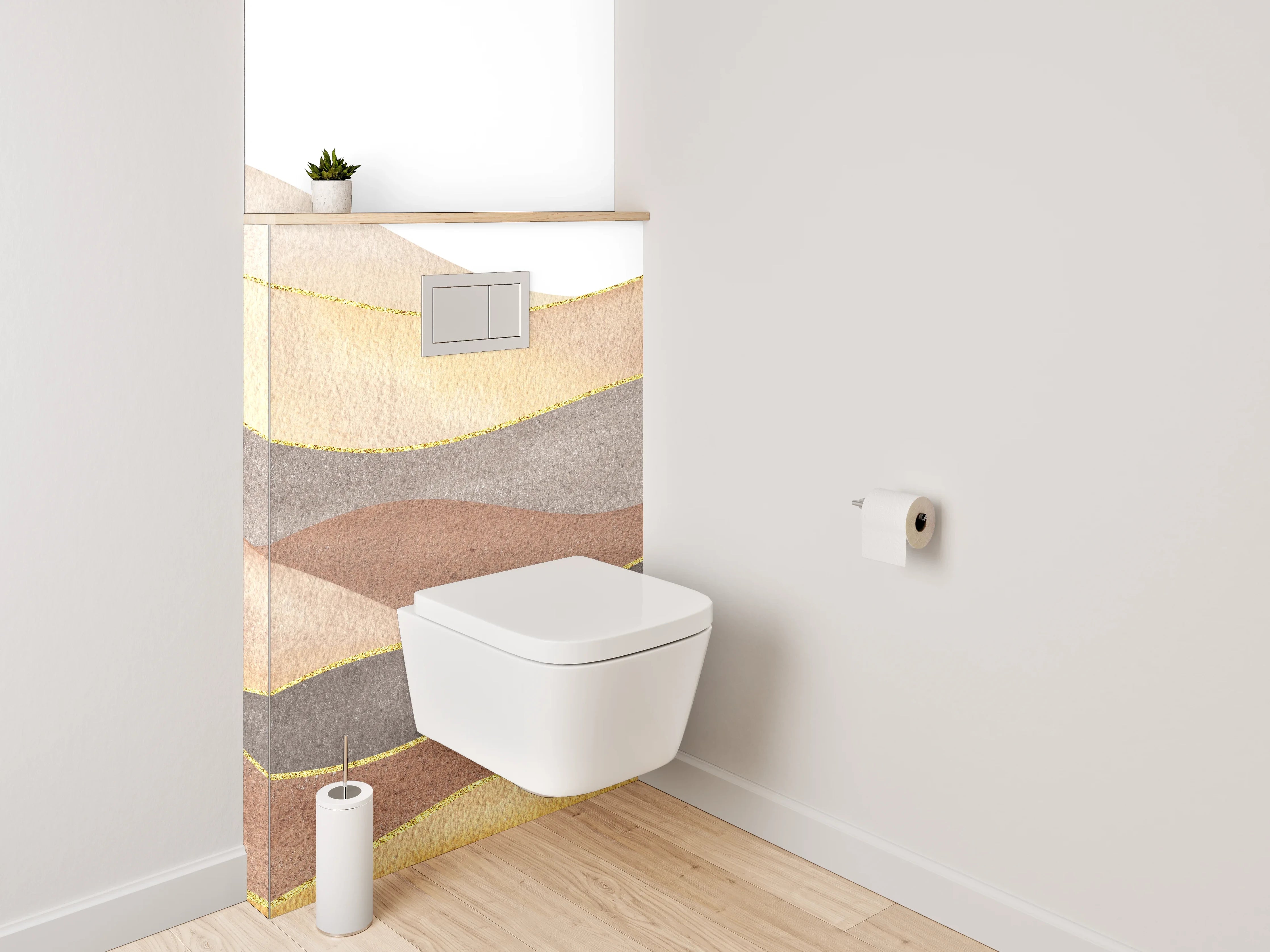 WC-Rückwand - Sanfte Aquarell-Hügellandschaft Beige Braun