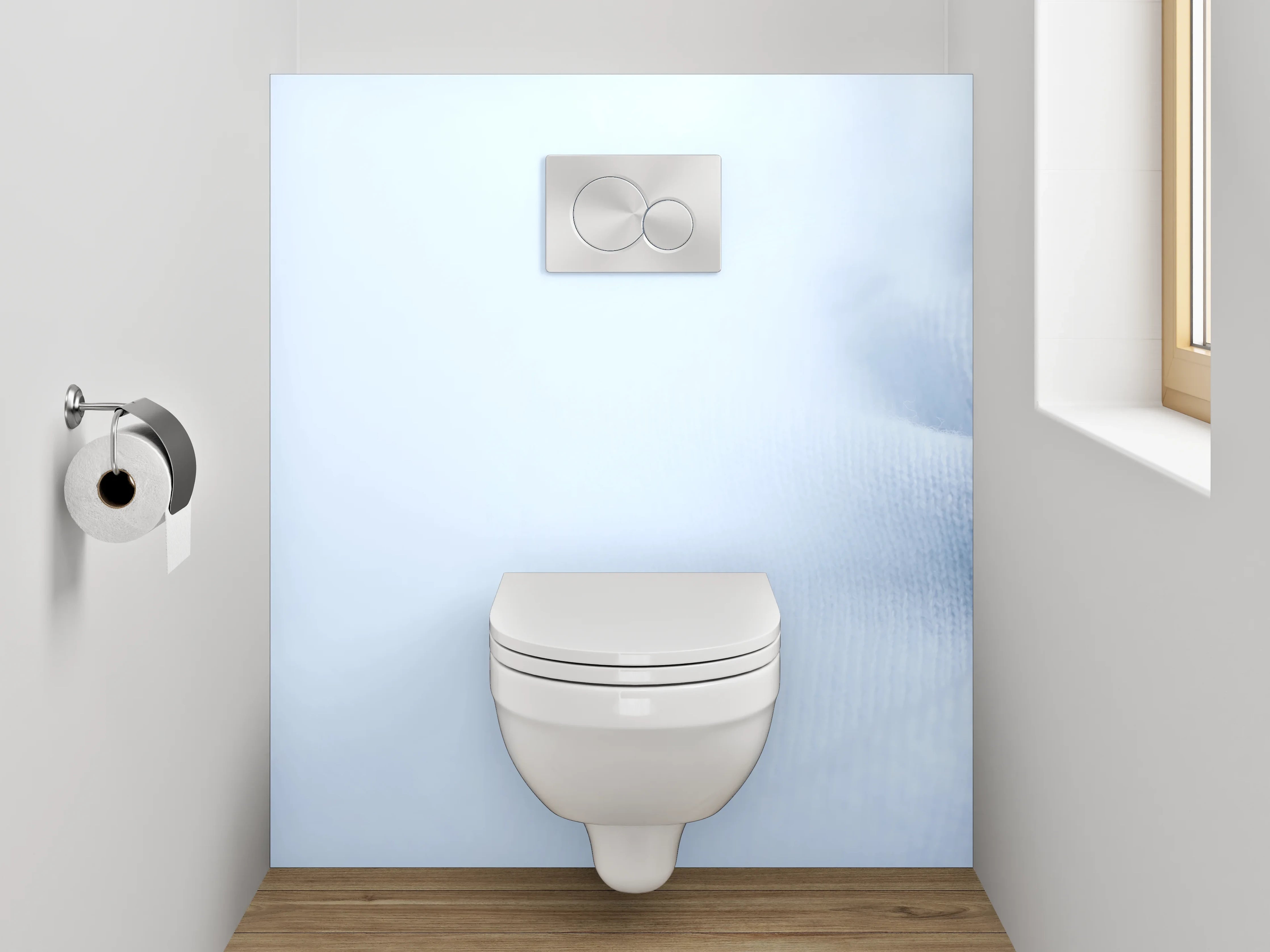 WC-Rückwand - Sanfte Blautöne auf Stoffoptik