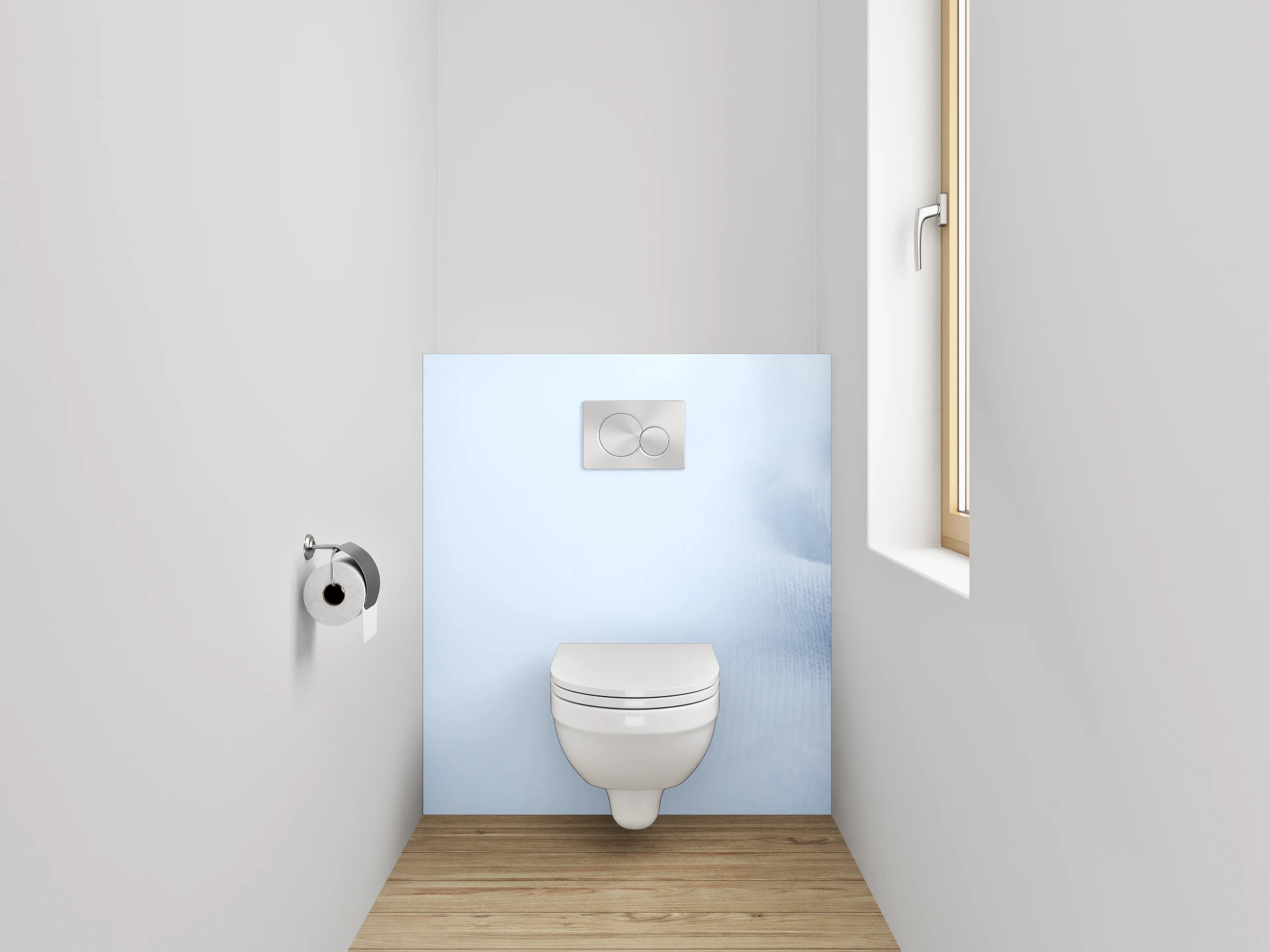 WC-Rückwand - Sanfte Blautöne auf Stoffoptik