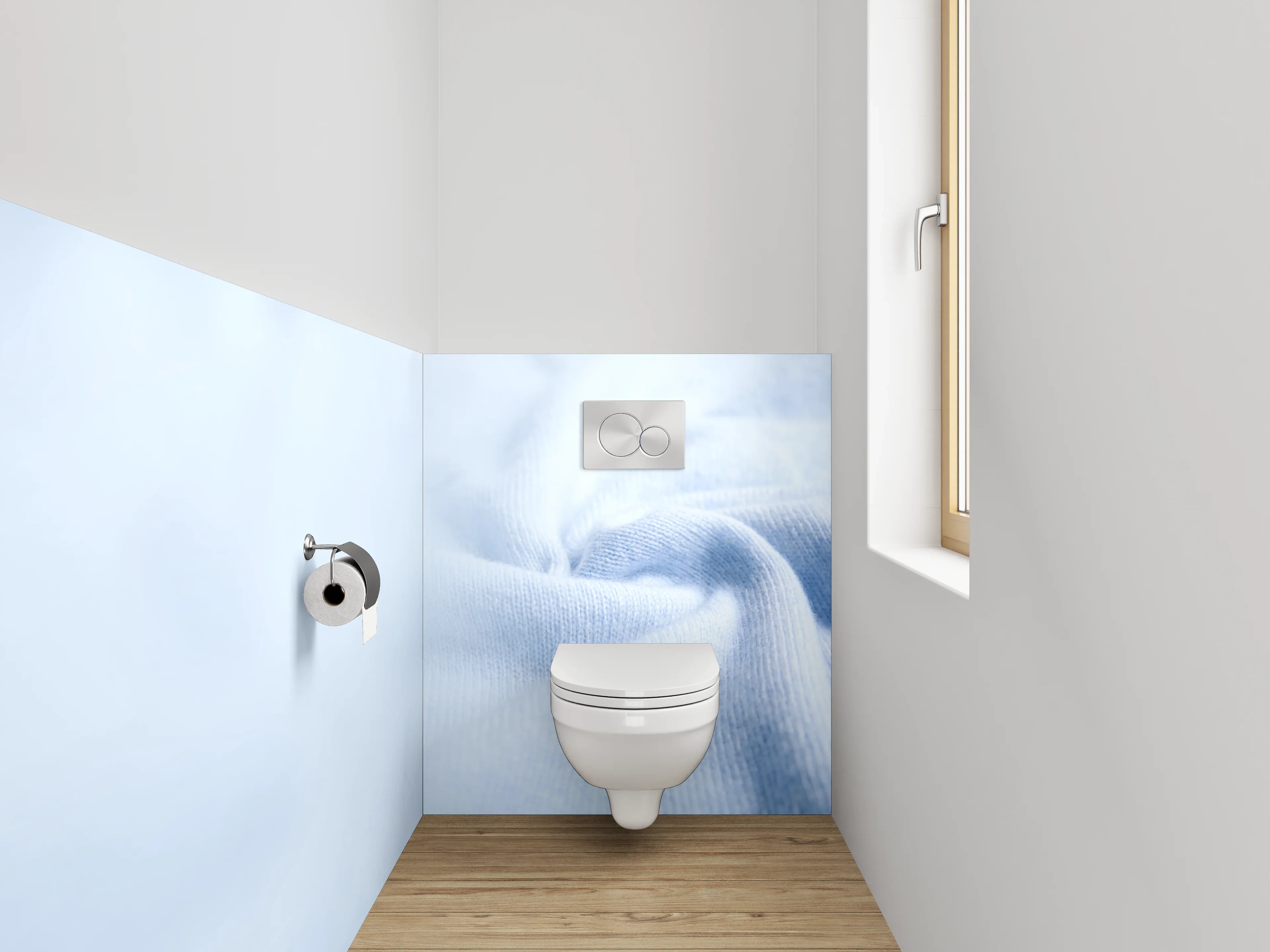 WC-Rückwand - Sanfte Blautöne auf Stoffoptik