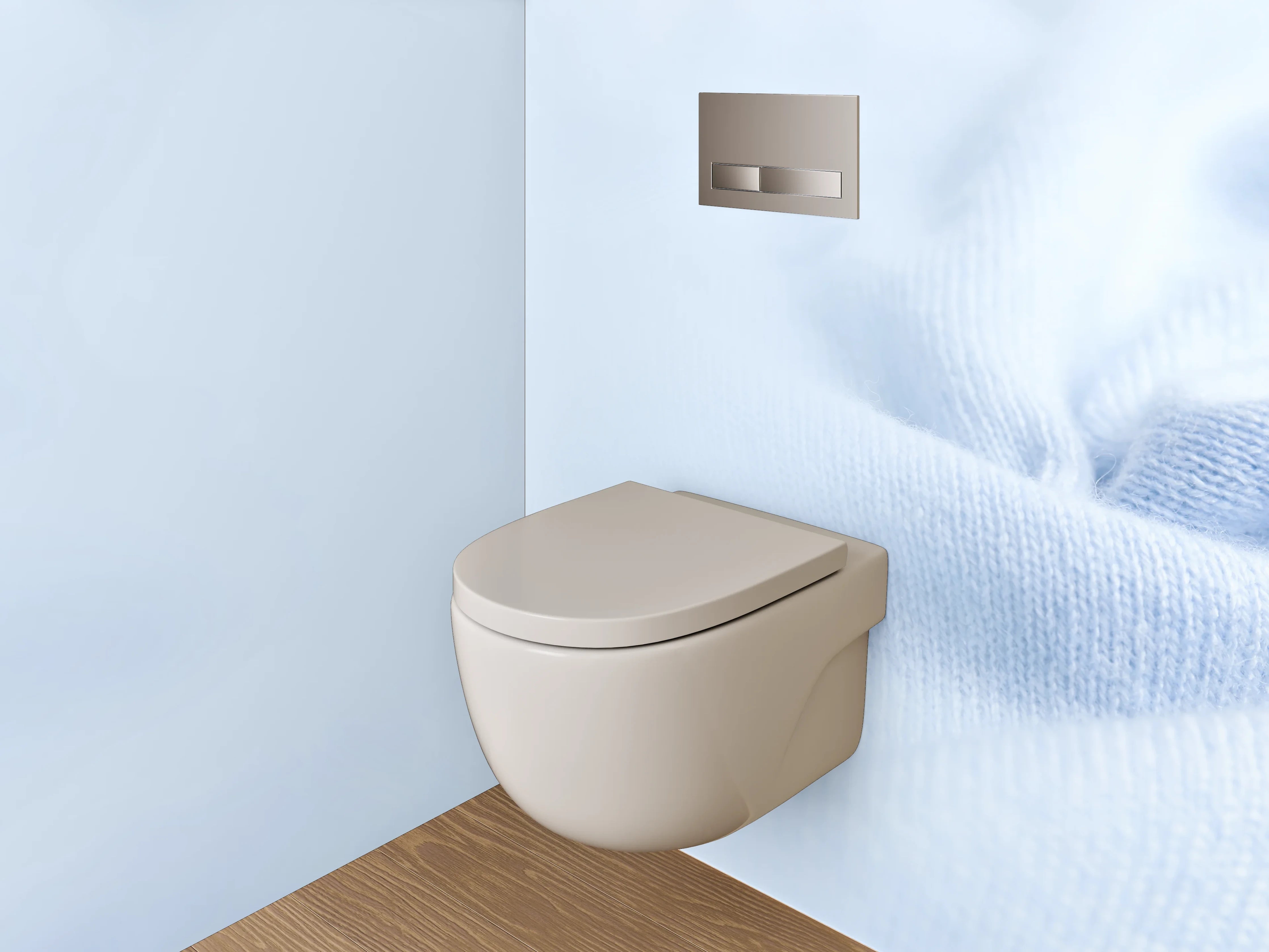 WC-Rückwand - Sanfte Blautöne auf Stoffoptik