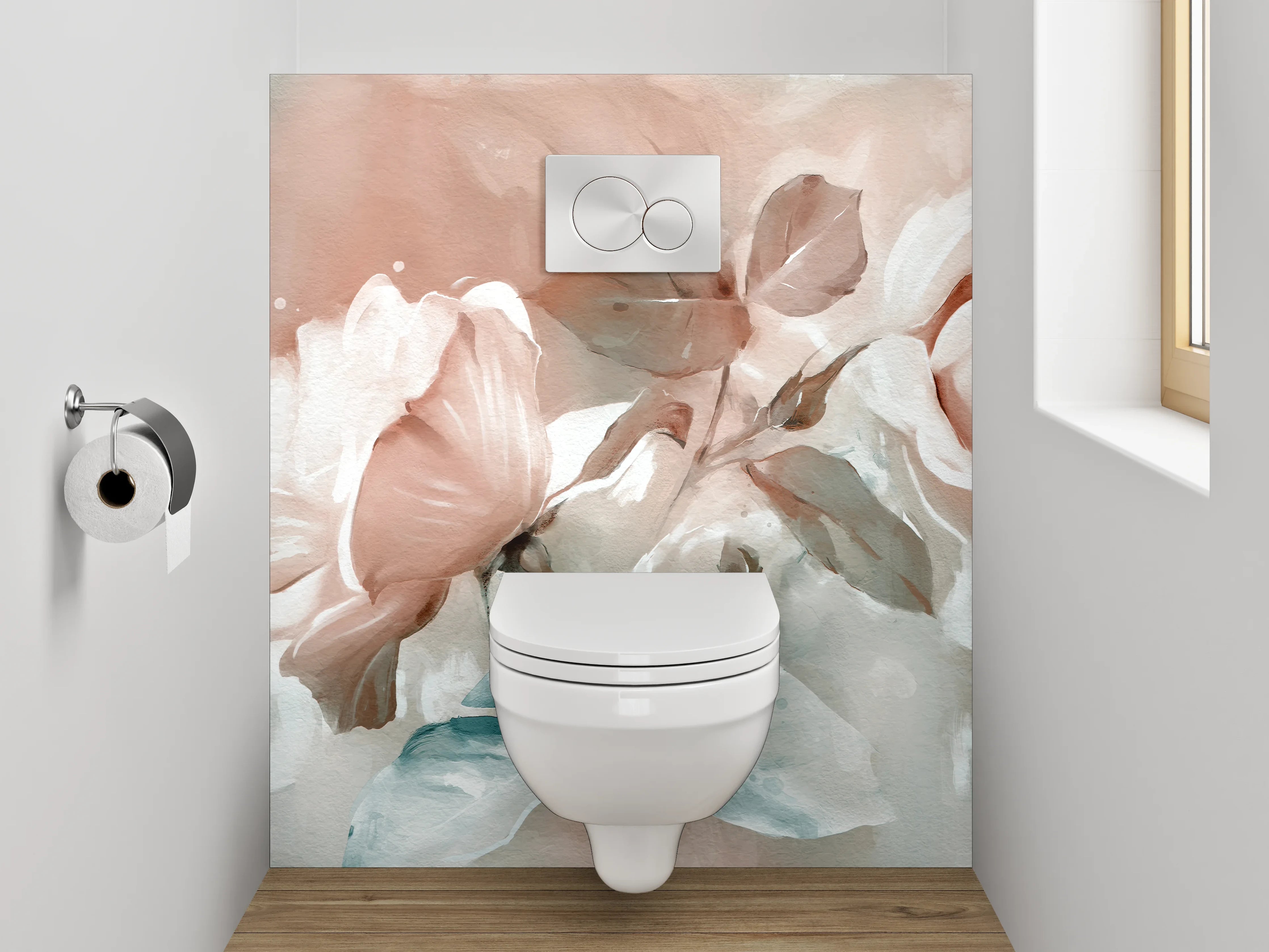 WC-Rückwand - Sanfte Blumenmalerei in Pastelltönen