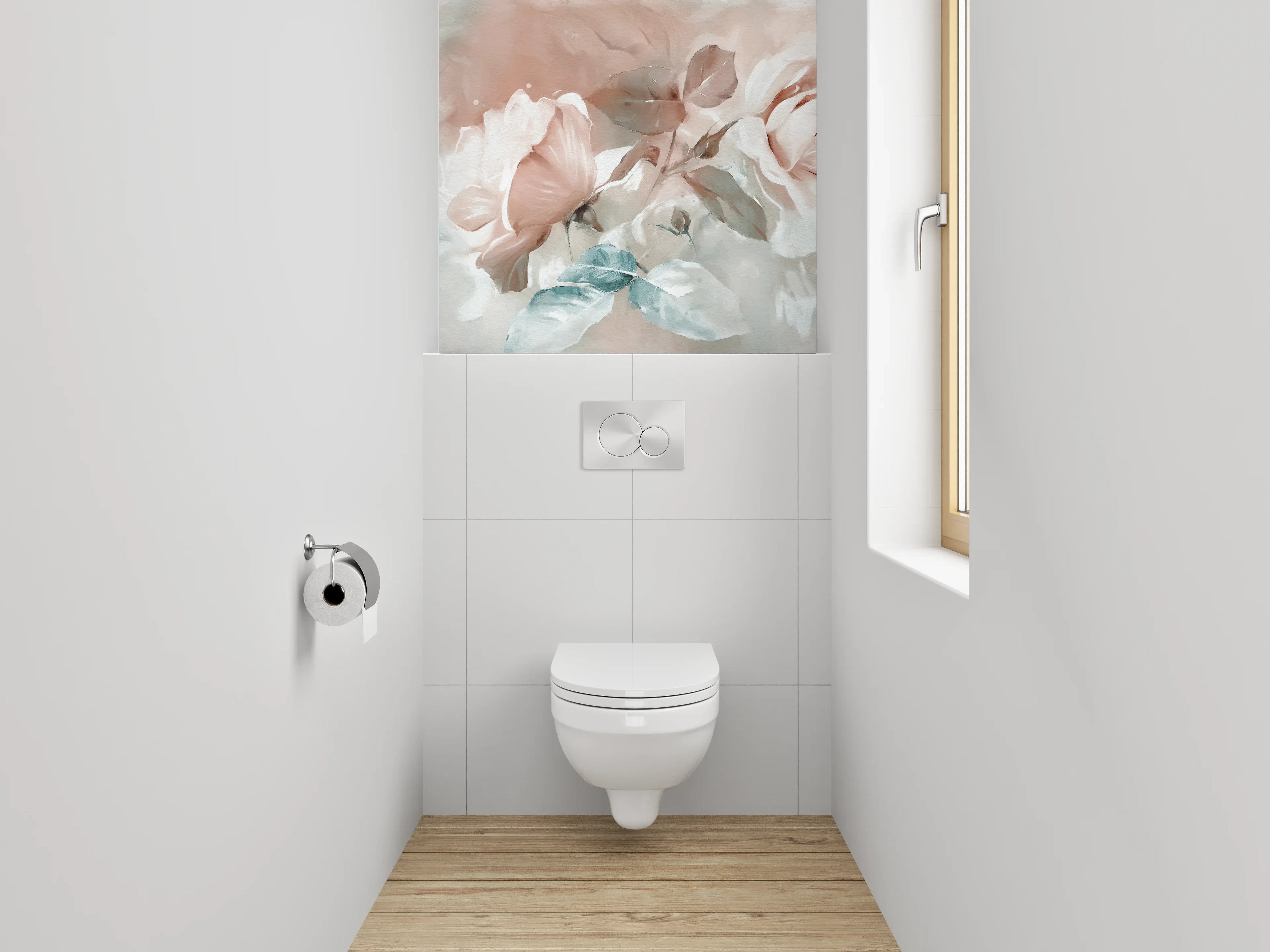 WC-Rückwand - Sanfte Blumenmalerei in Pastelltönen