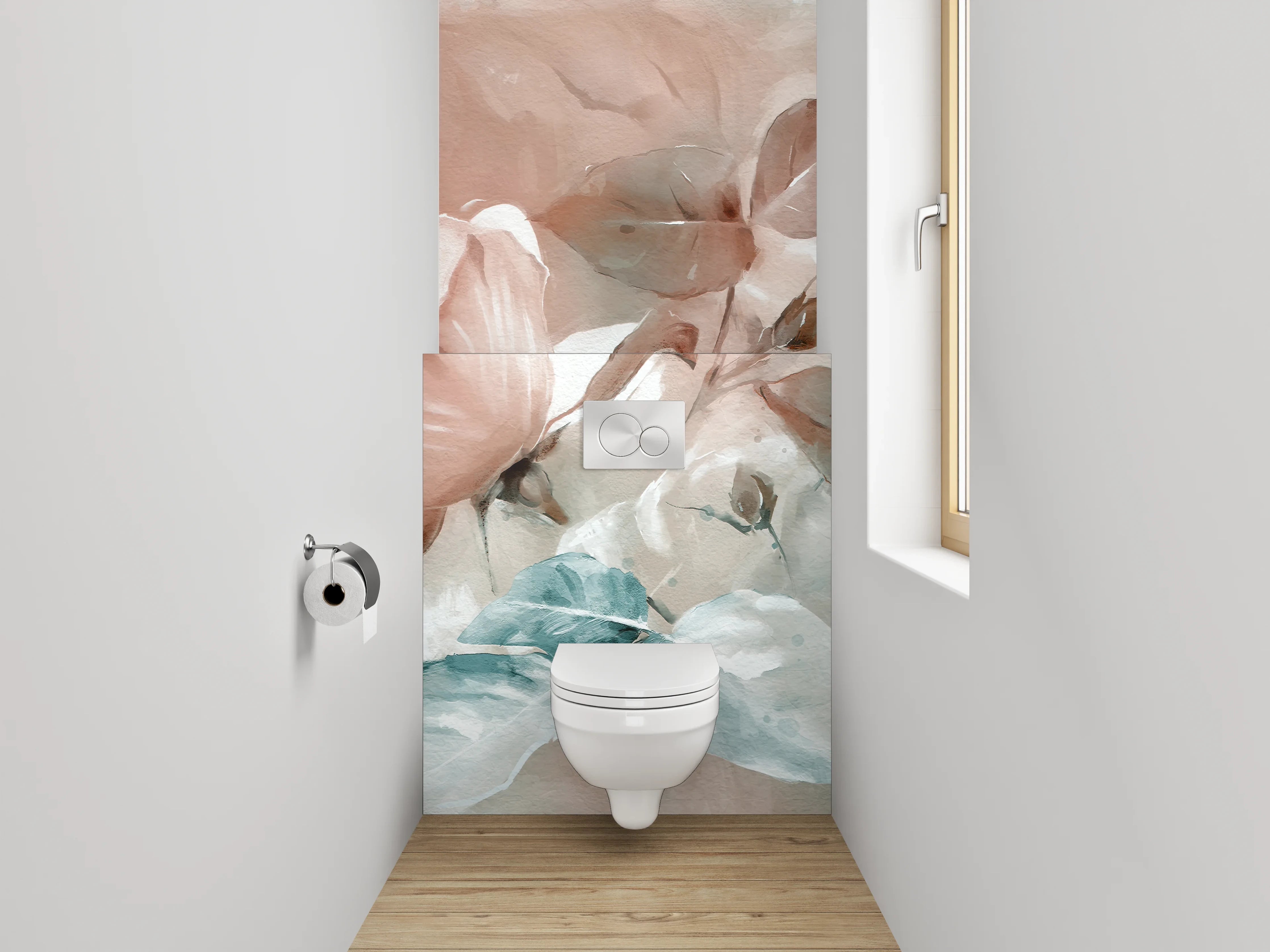 WC-Rückwand - Sanfte Blumenmalerei in Pastelltönen