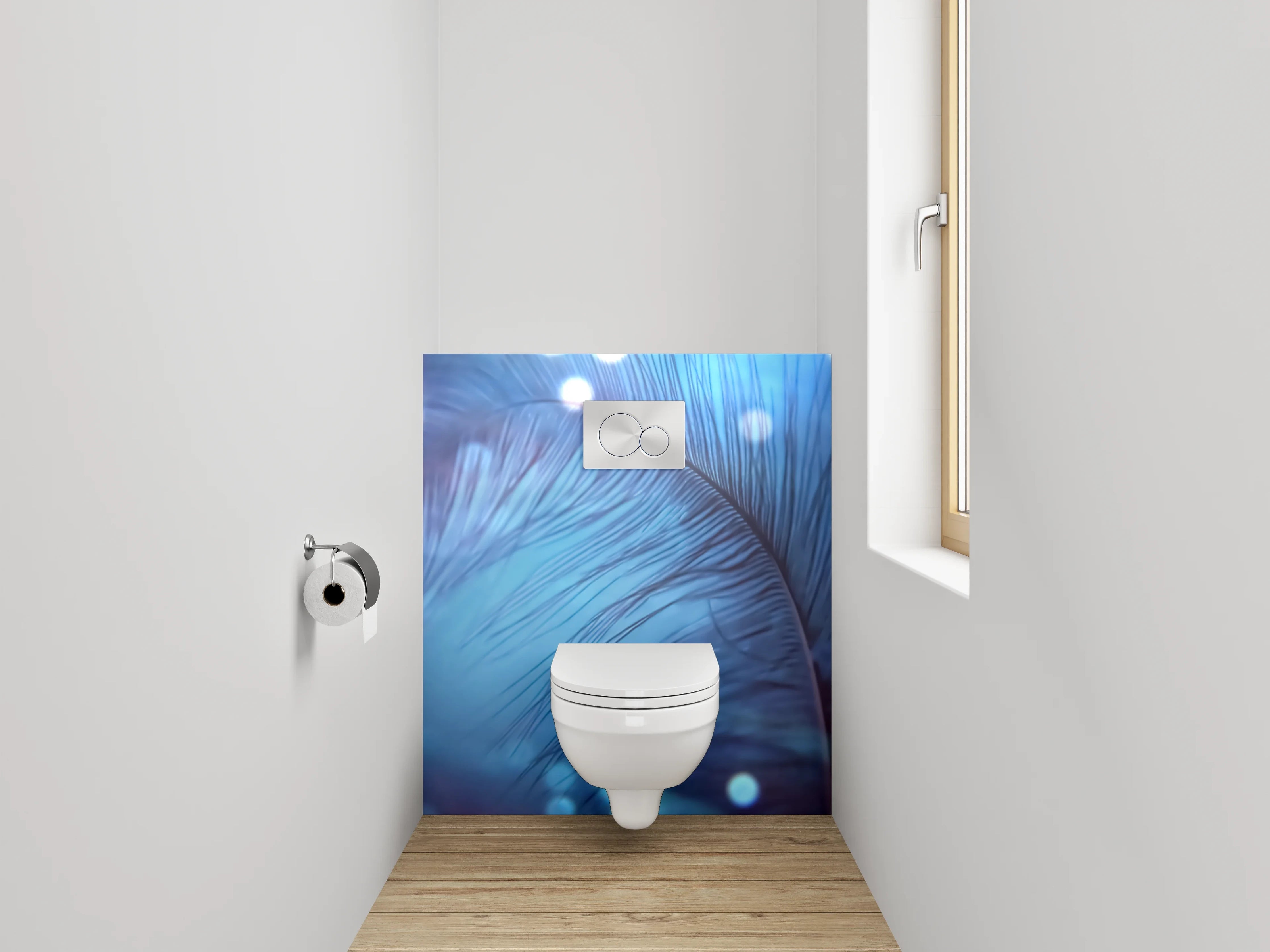 WC-Rückwand - Sanfte Feder mit Lichteffekten Blau