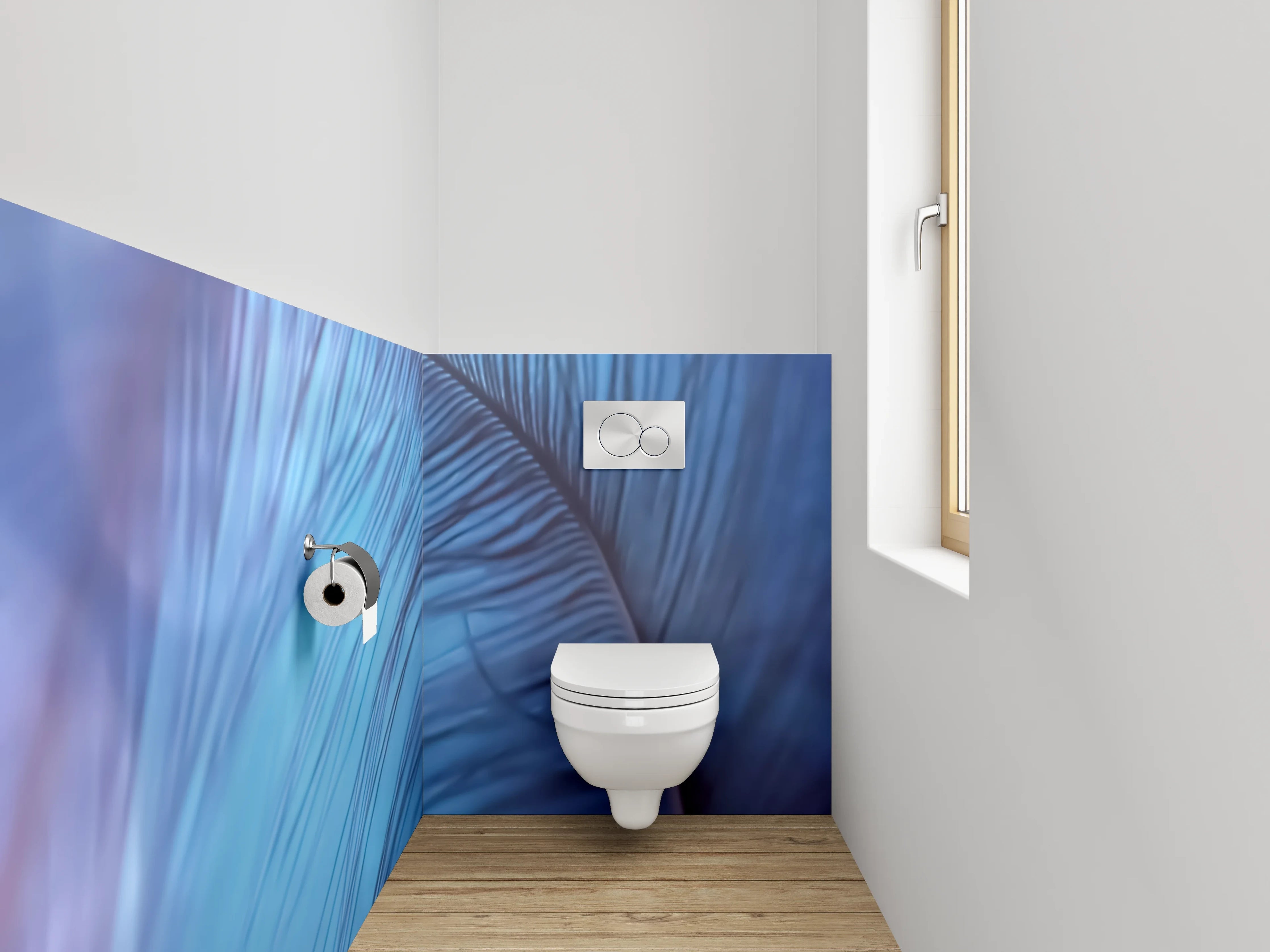WC-Rückwand - Sanfte Feder mit Lichteffekten Blau