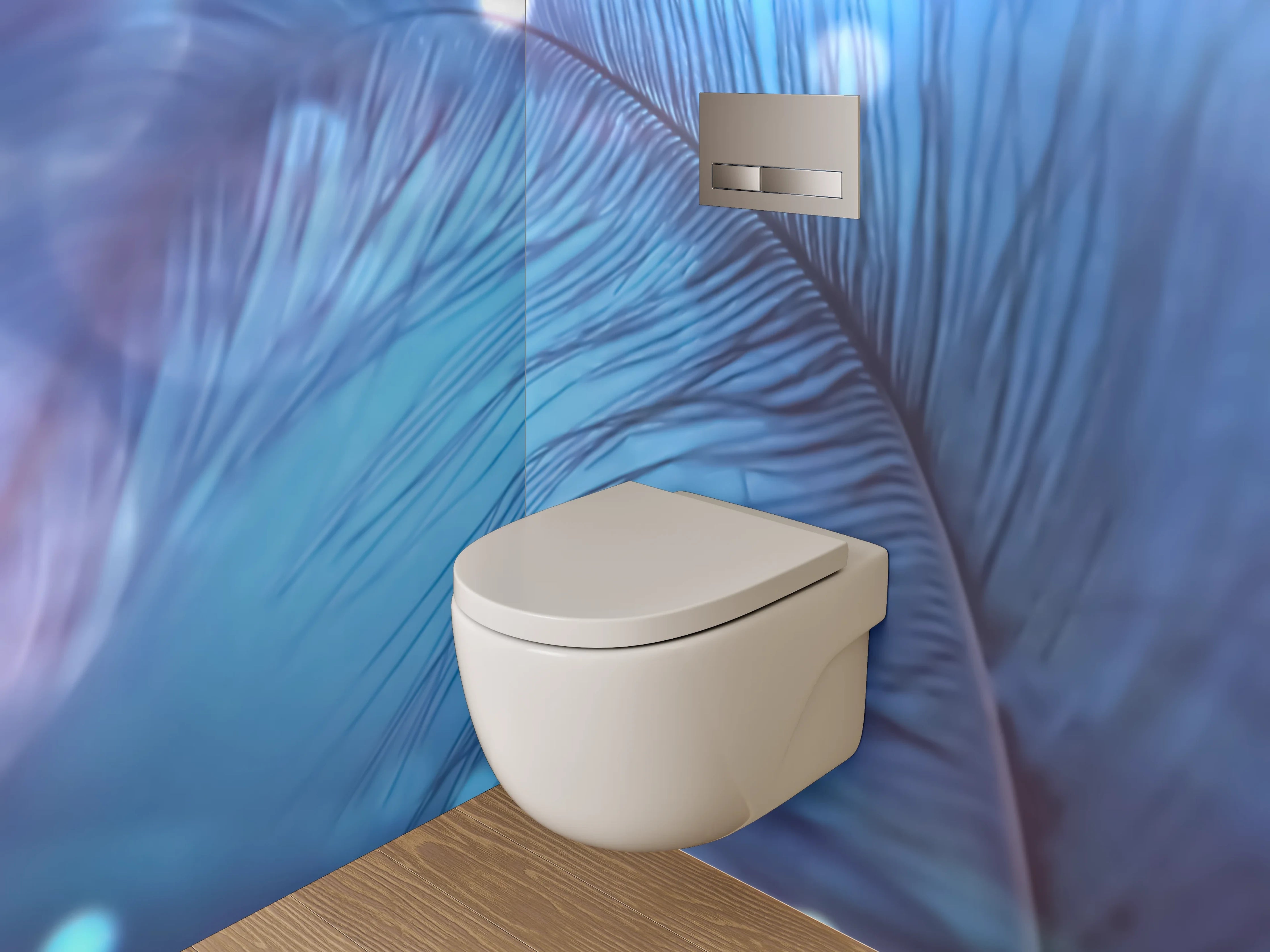 WC-Rückwand - Sanfte Feder mit Lichteffekten Blau