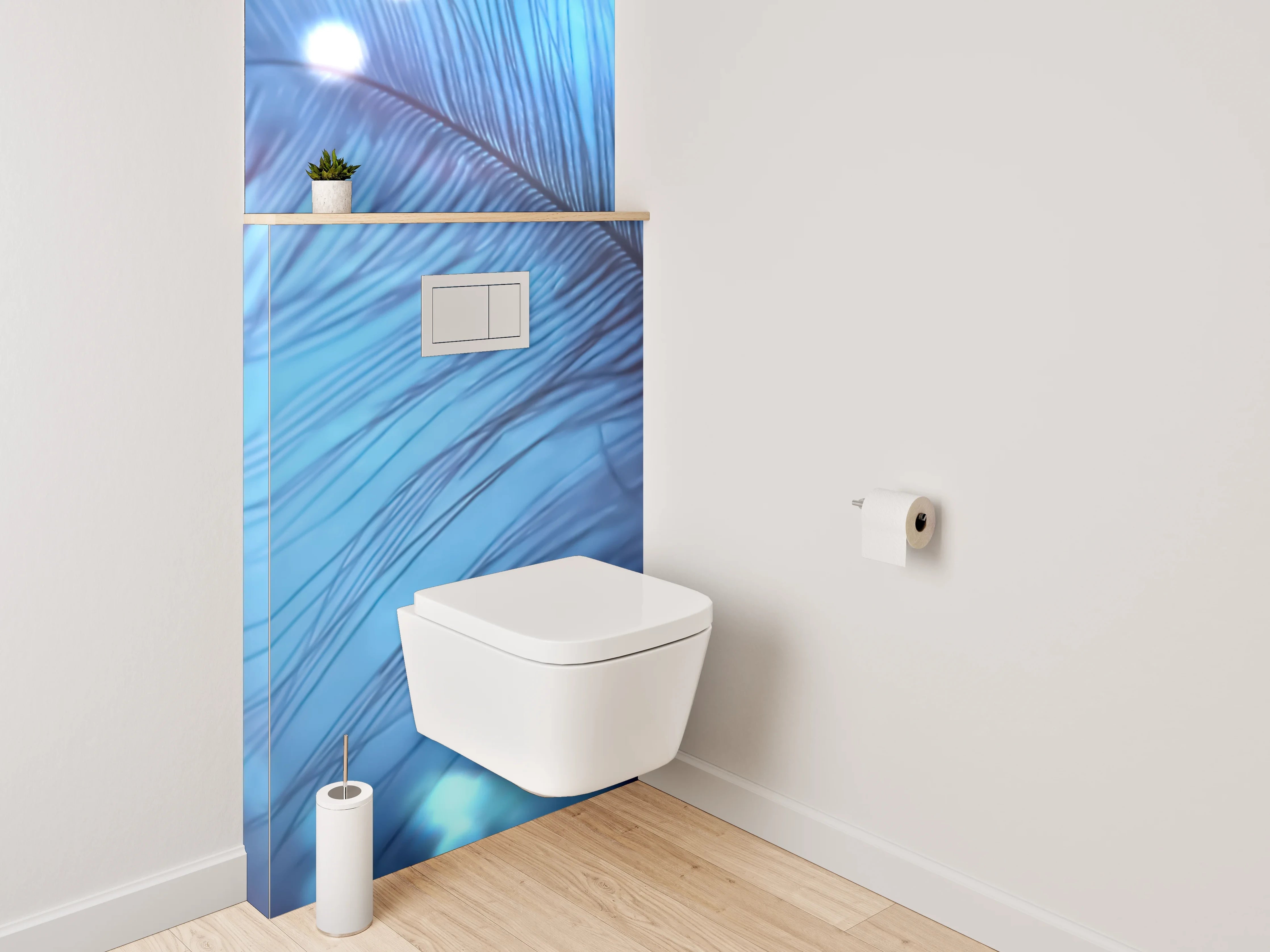 WC-Rückwand - Sanfte Feder mit Lichteffekten Blau