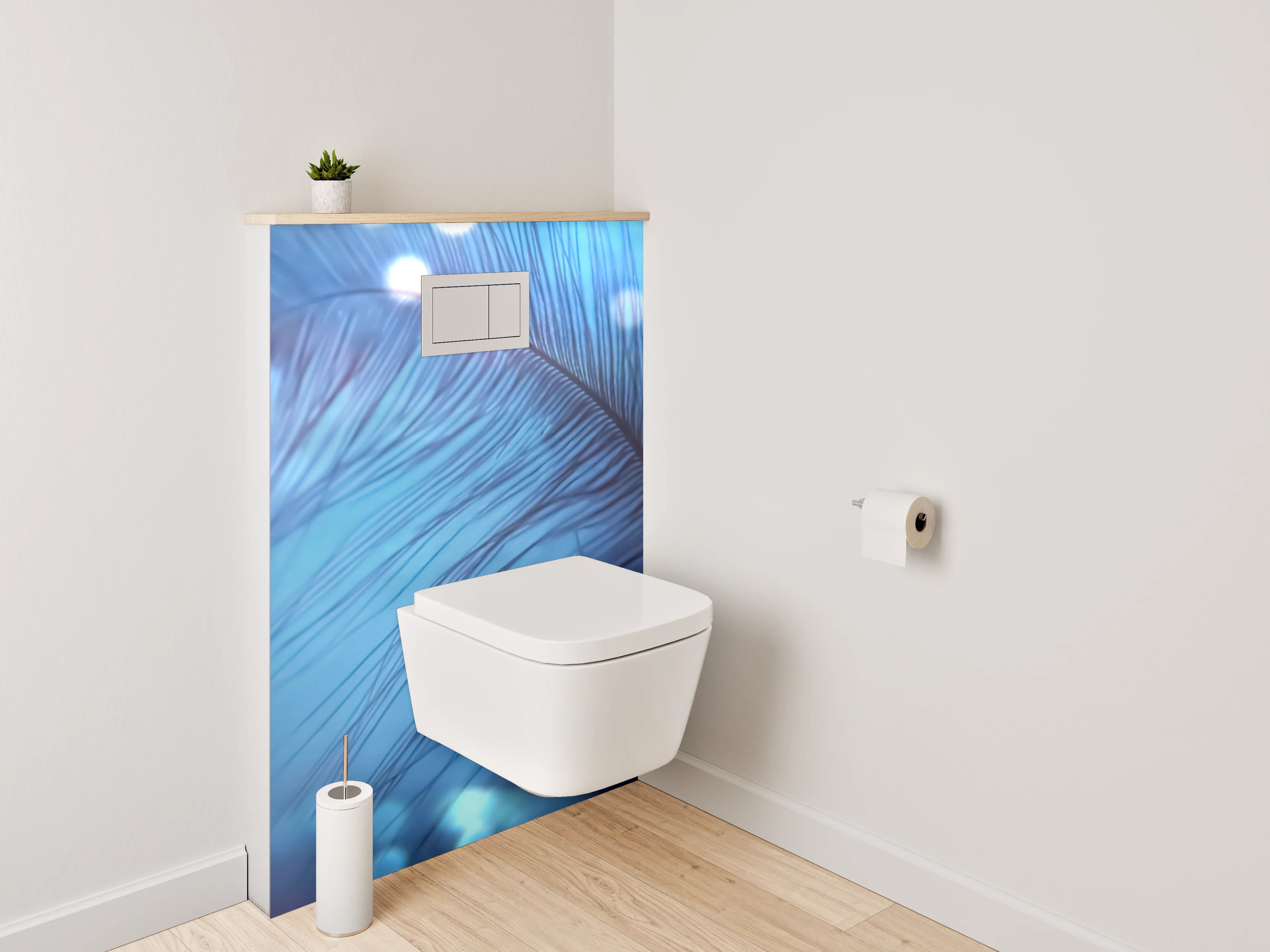 WC-Rückwand - Sanfte Feder mit Lichteffekten Blau