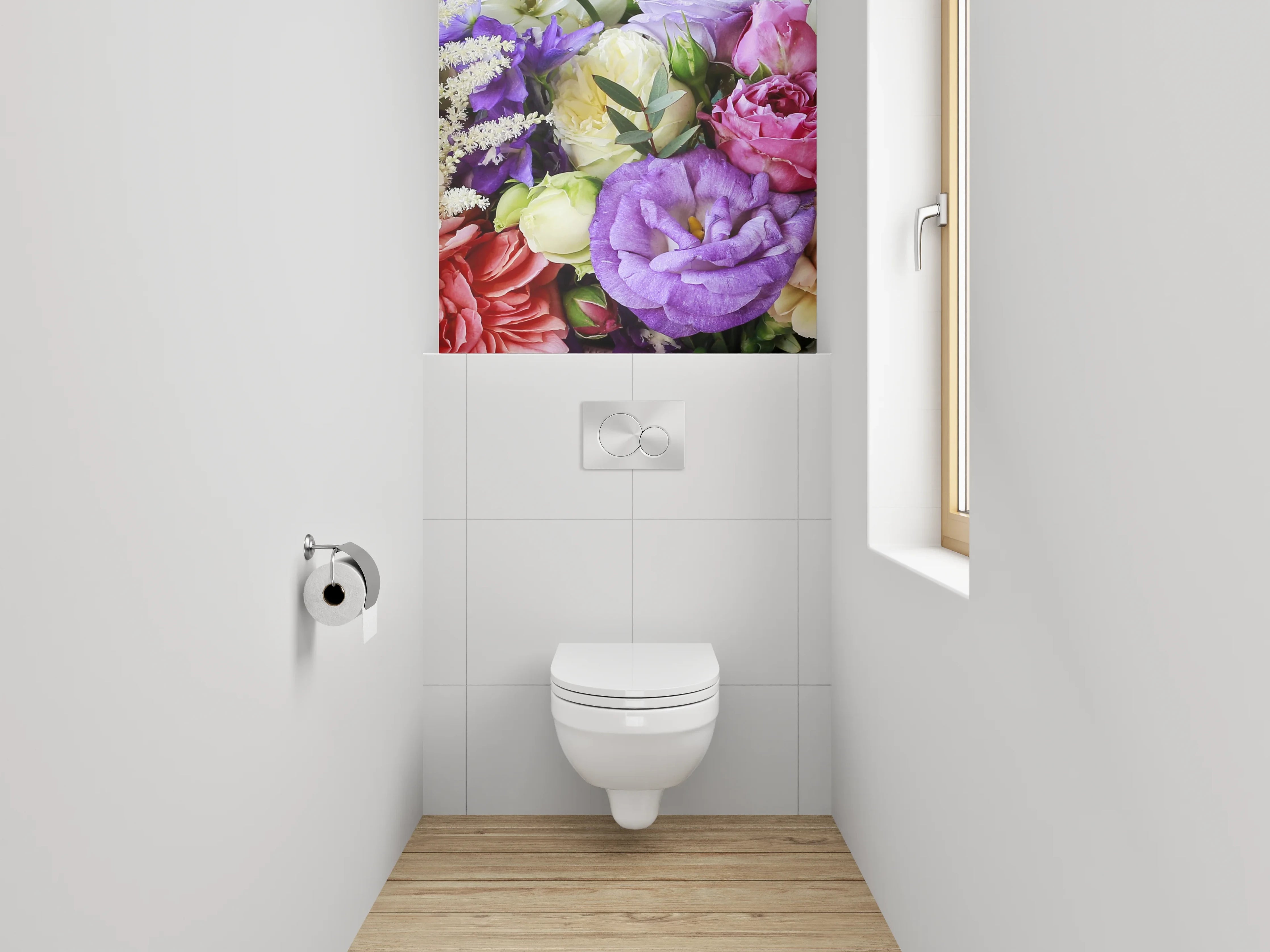 WC-Rückwand - Sanfte Graublumenvielfalt