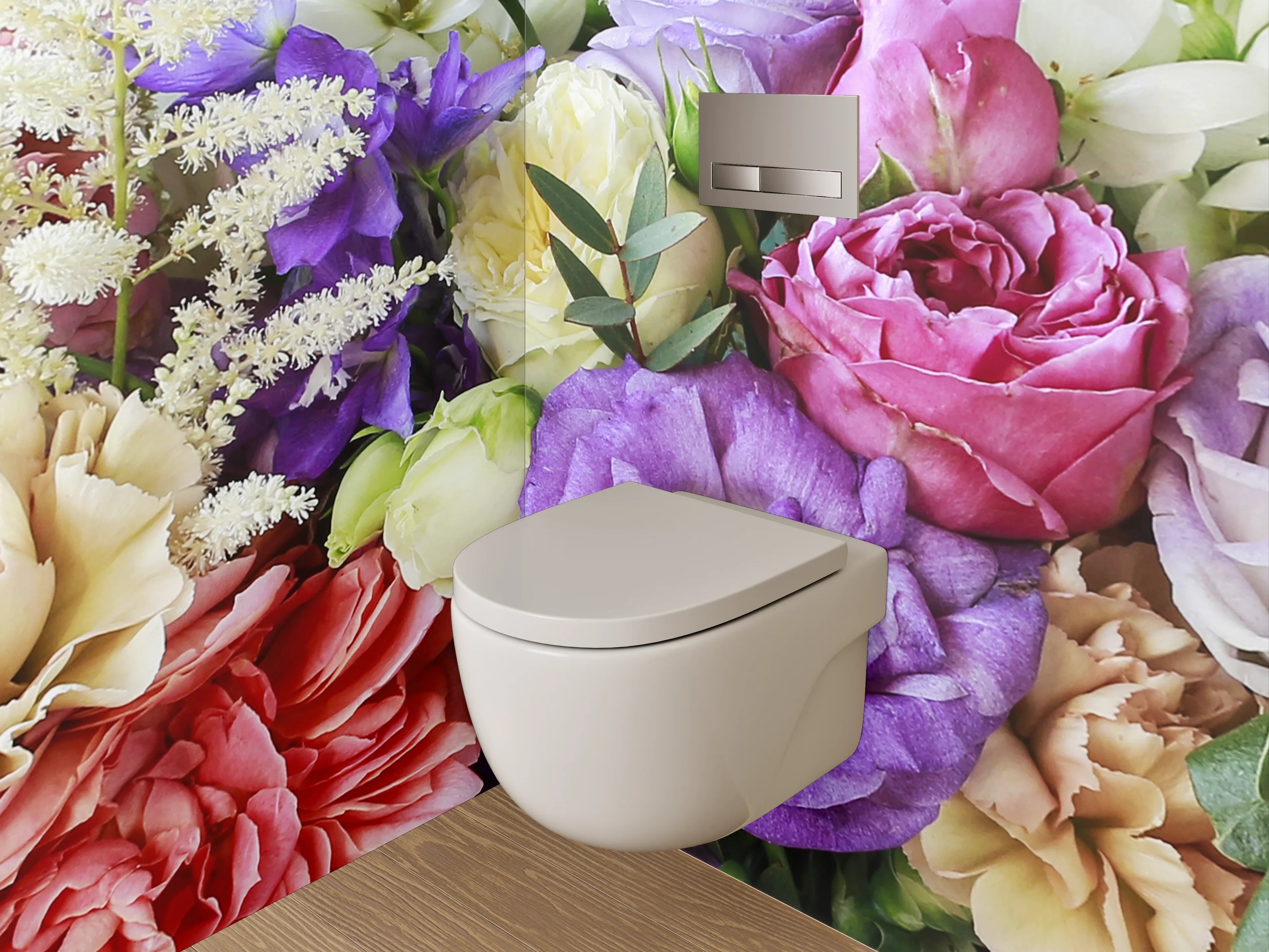 WC-Rückwand - Sanfte Graublumenvielfalt