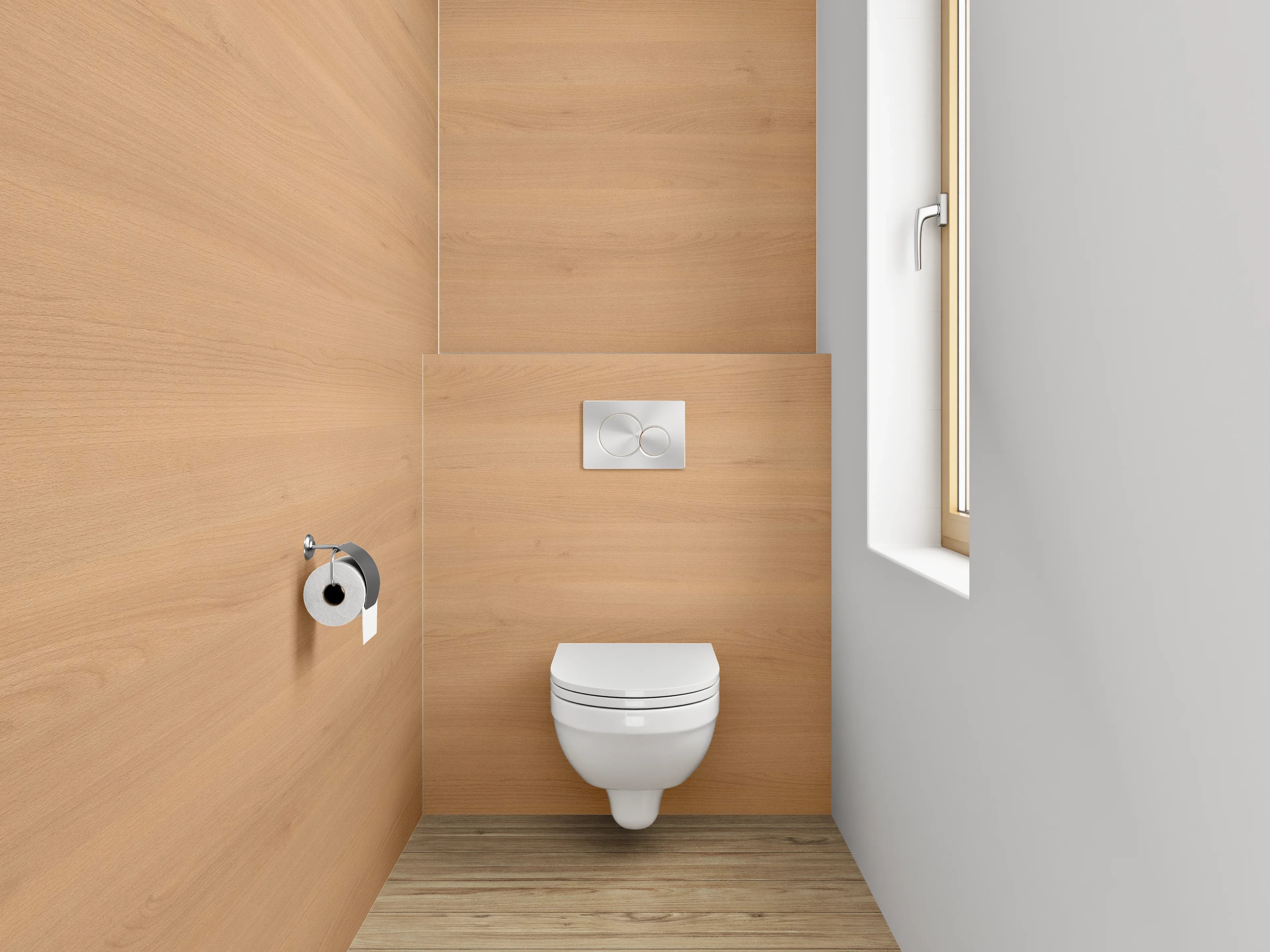 WC-Rückwand - Sanfte Grautöne auf Holz