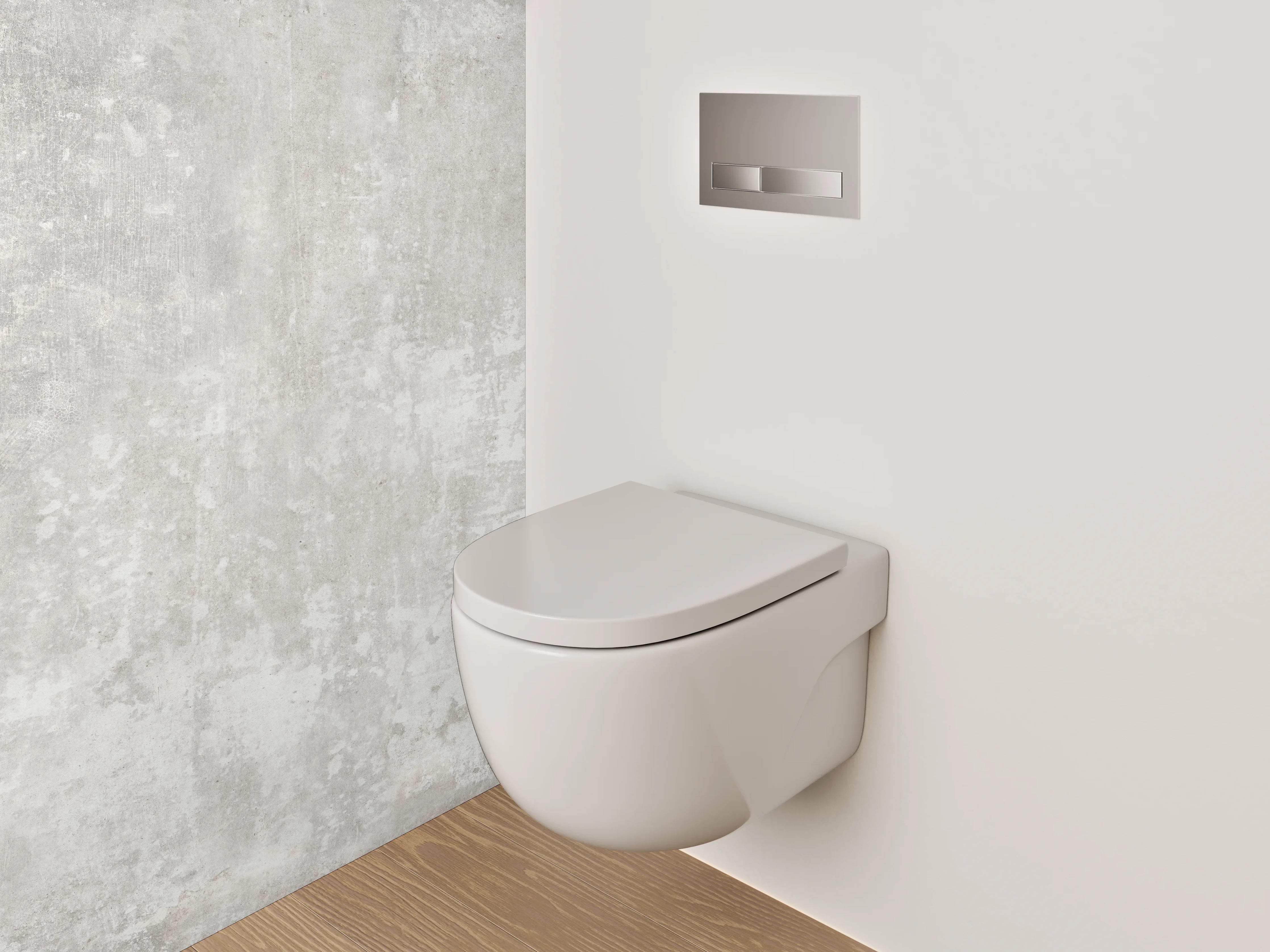 WC-Rückwand - Sanfte Grautöne auf weißem Beton