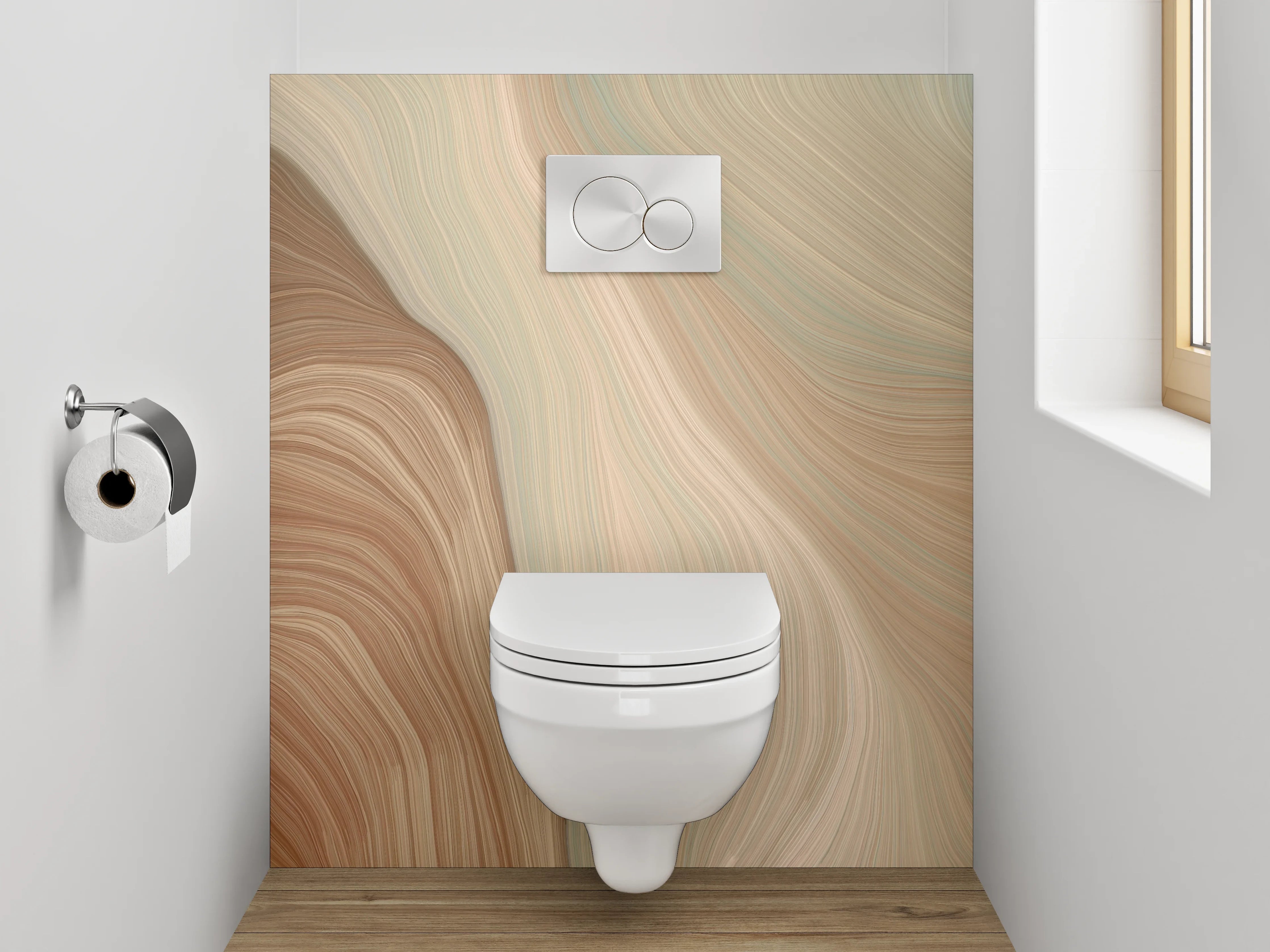 WC-Rückwand - Sanfte Marmorwellen Beige Braun Weiß