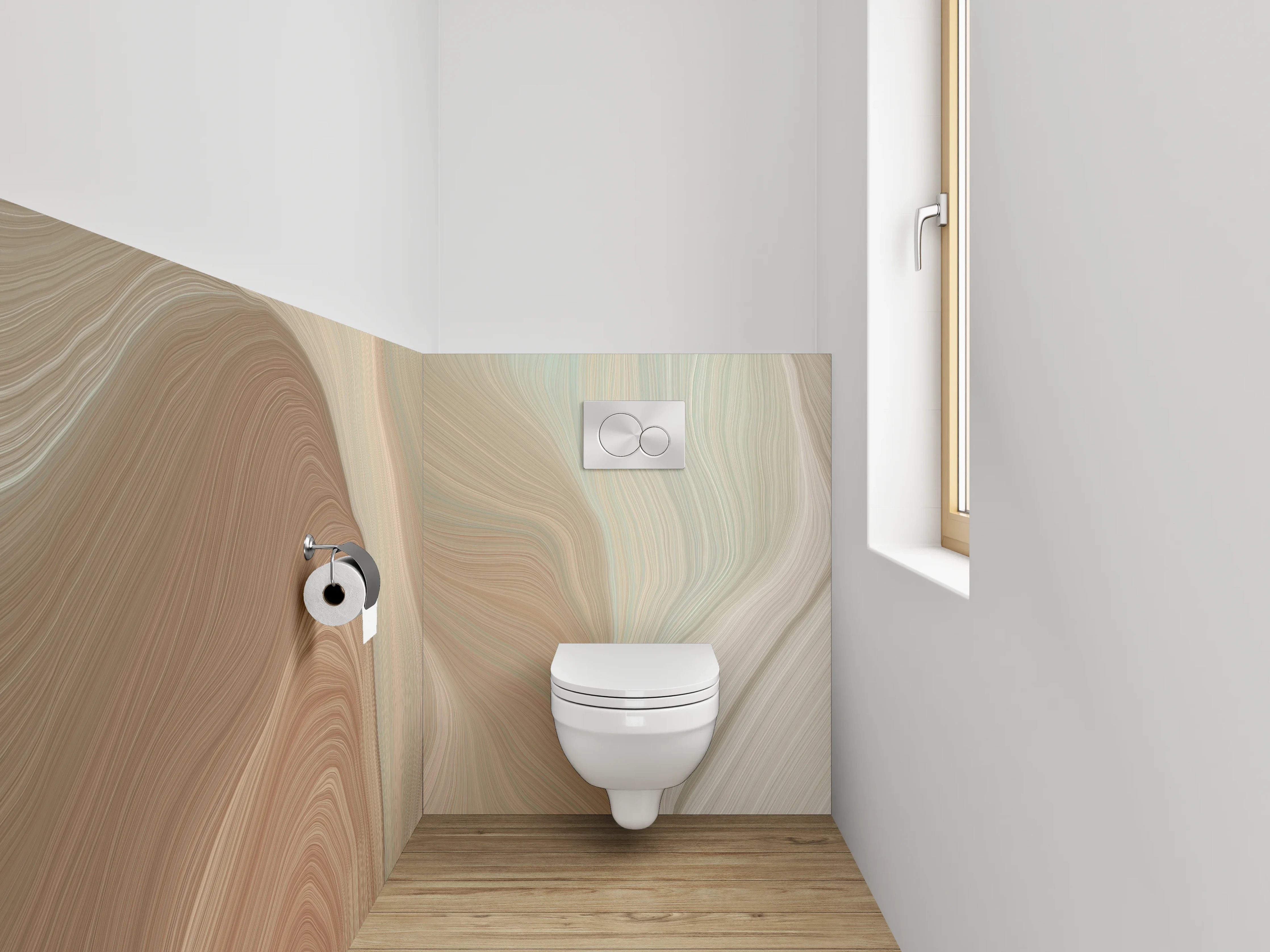 WC-Rückwand - Sanfte Marmorwellen Beige Braun Weiß