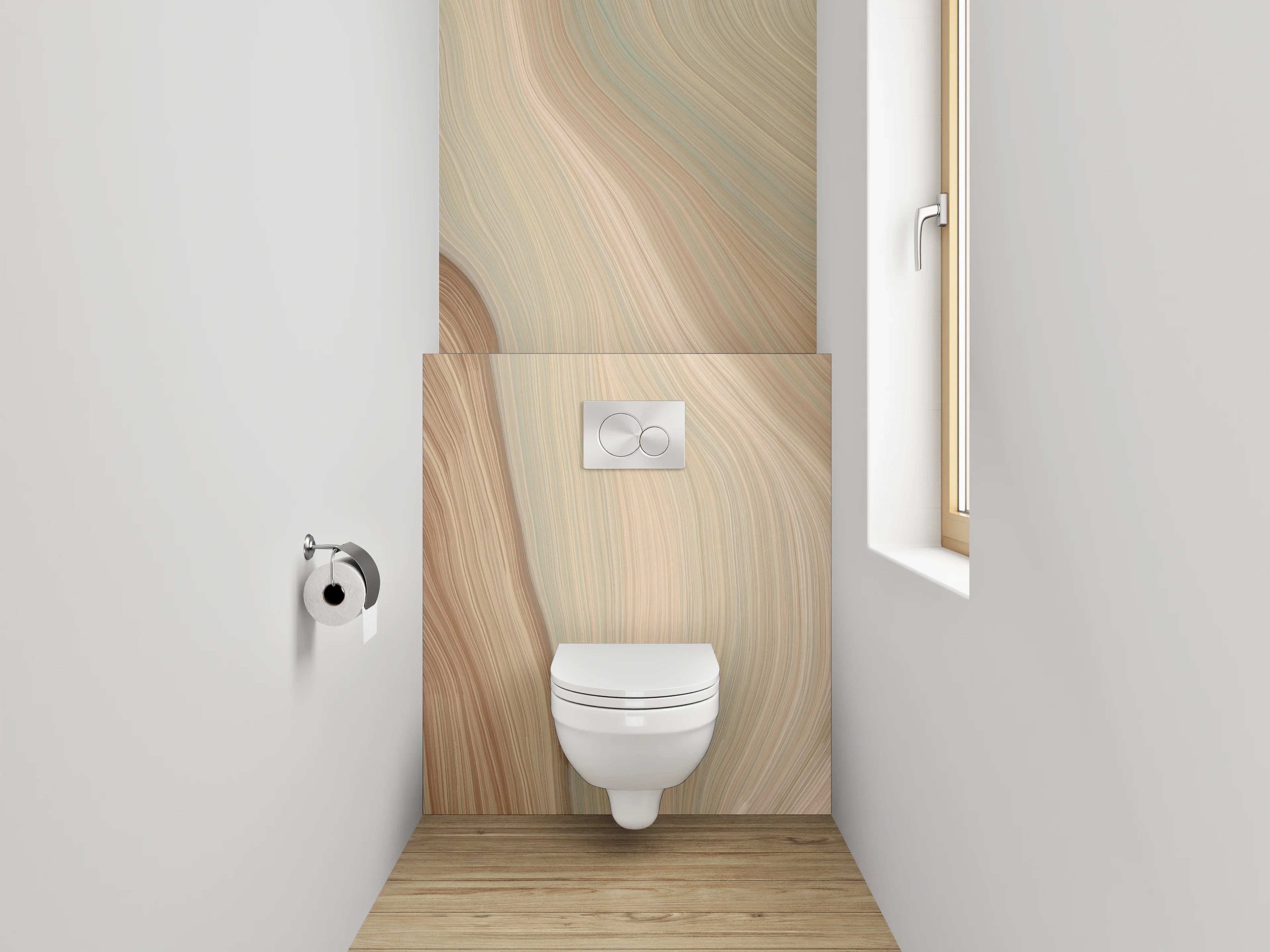 WC-Rückwand - Sanfte Marmorwellen Beige Braun Weiß