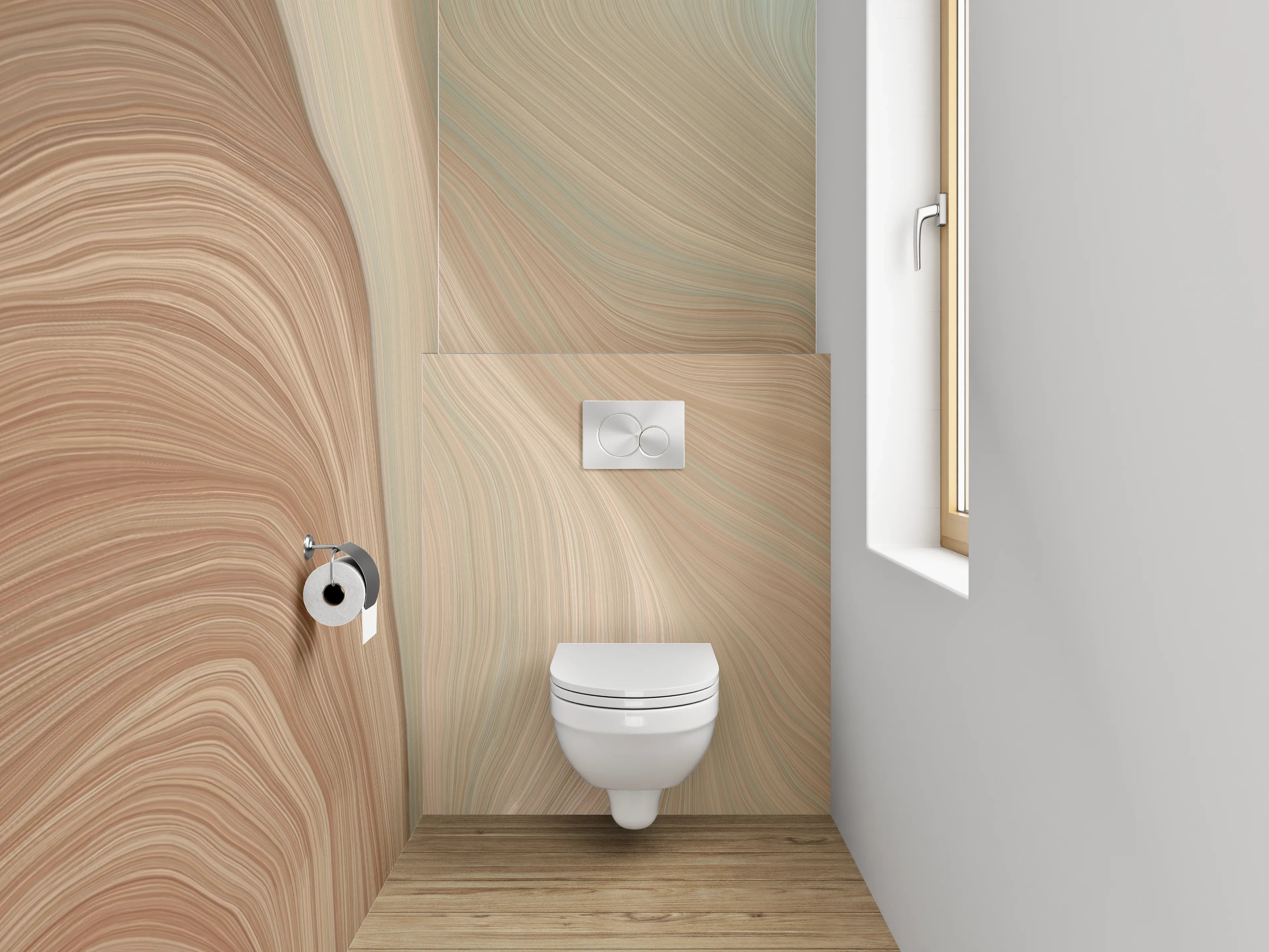 WC-Rückwand - Sanfte Marmorwellen Beige Braun Weiß