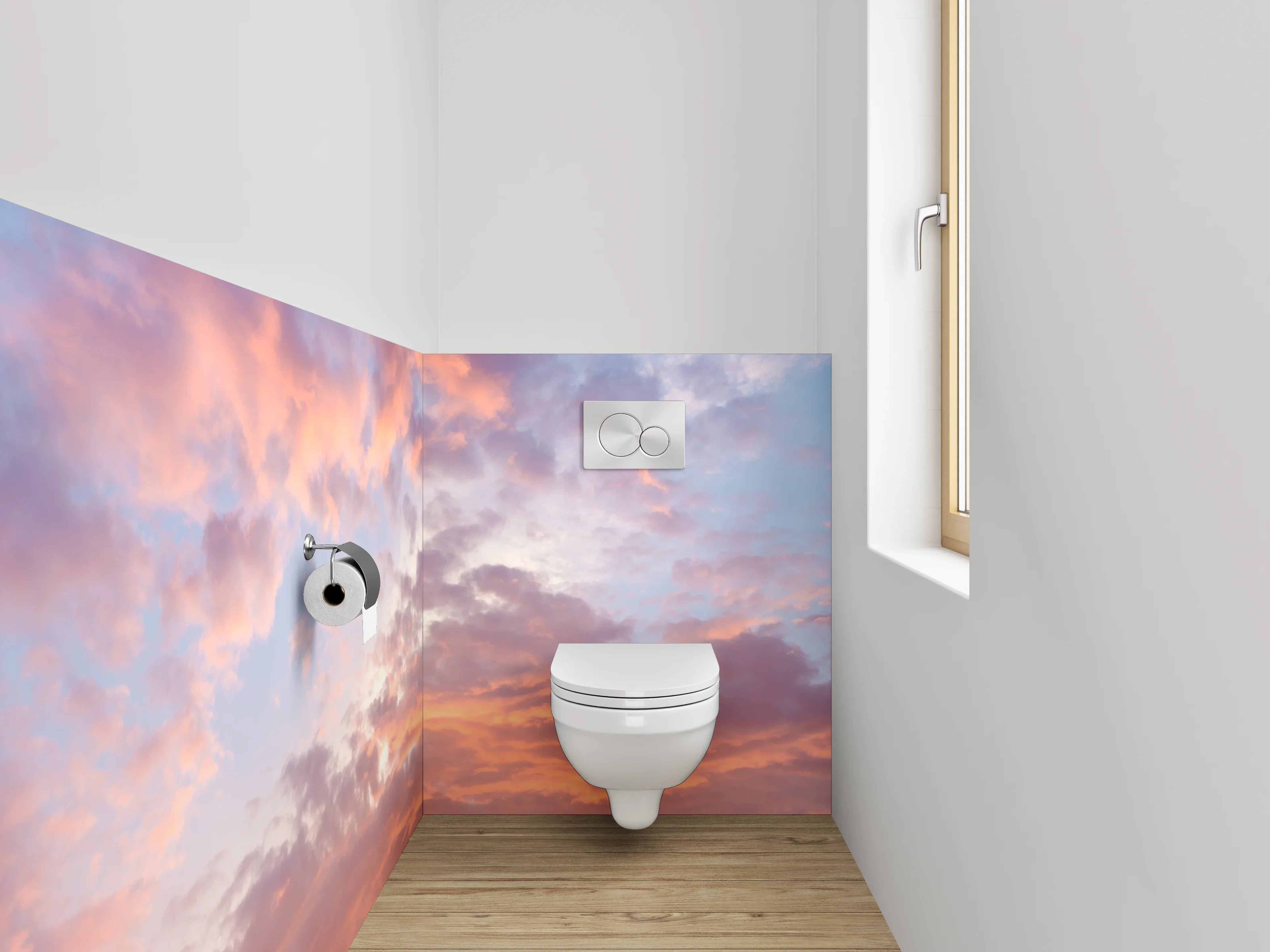 WC-Rückwand - Sanfte Pastellwolken am Himmel