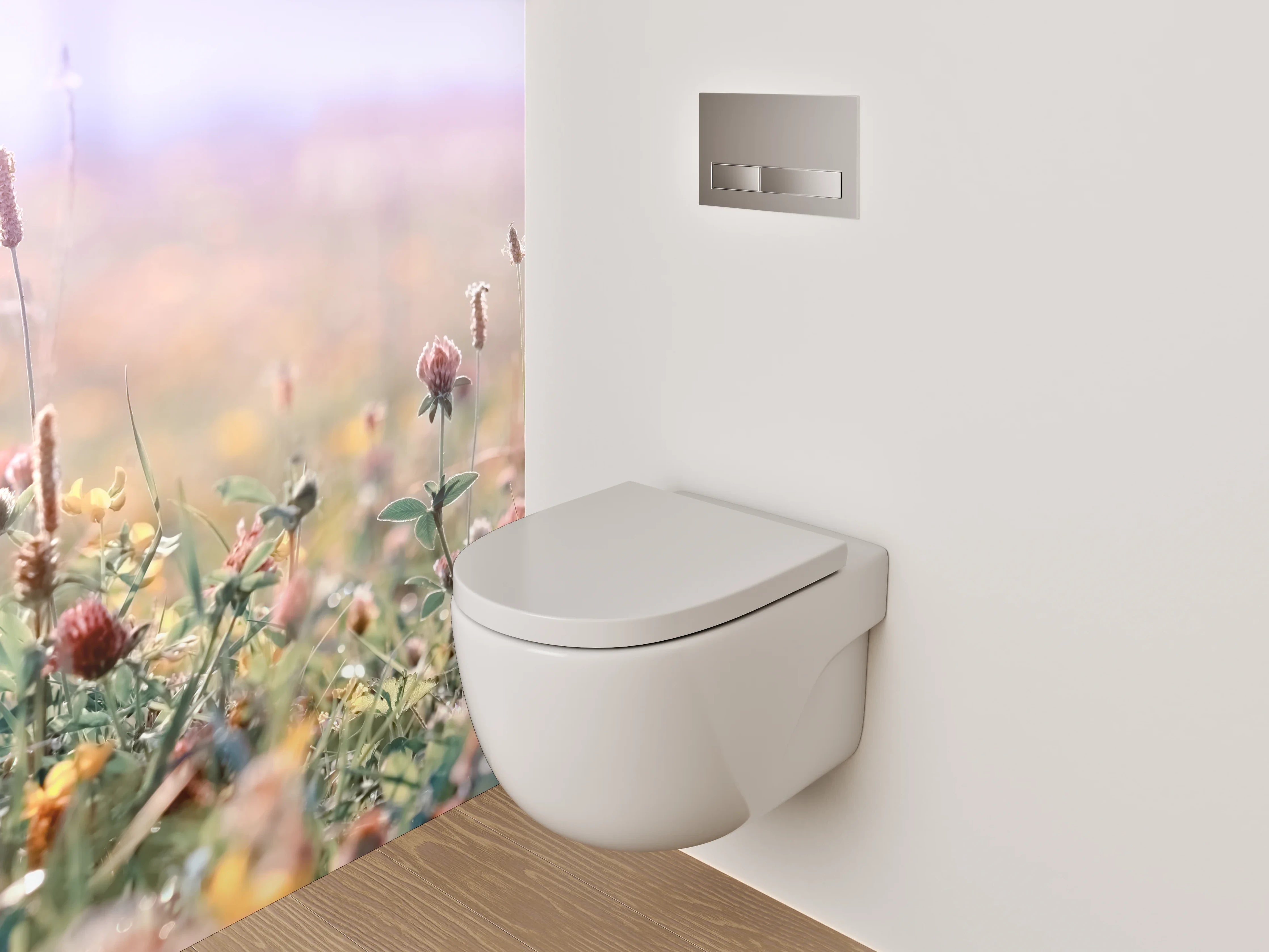 WC-Rückwand - Sanfte Wildblumenwiese im Morgenlicht