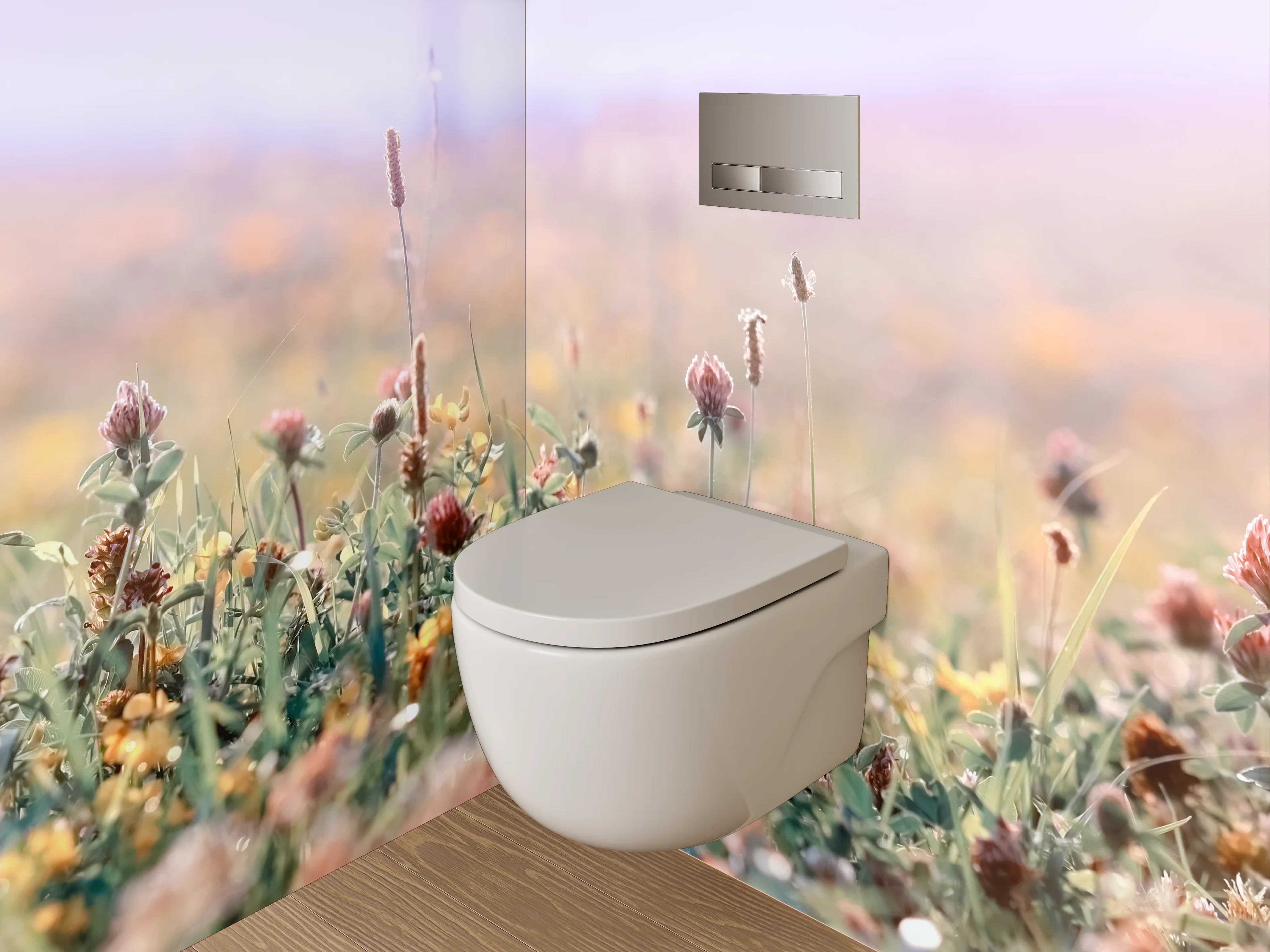 WC-Rückwand - Sanfte Wildblumenwiese im Morgenlicht