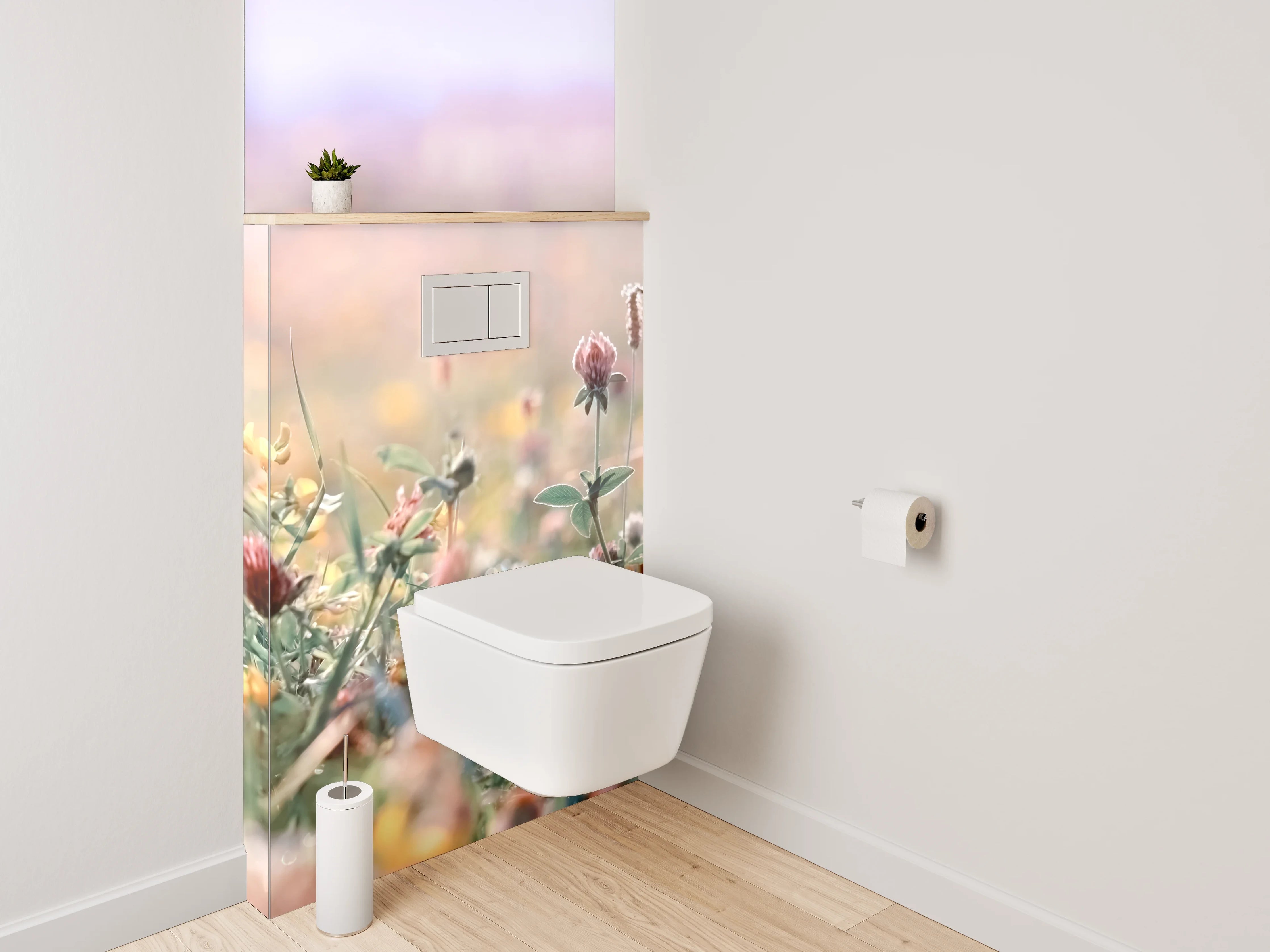 WC-Rückwand - Sanfte Wildblumenwiese im Morgenlicht