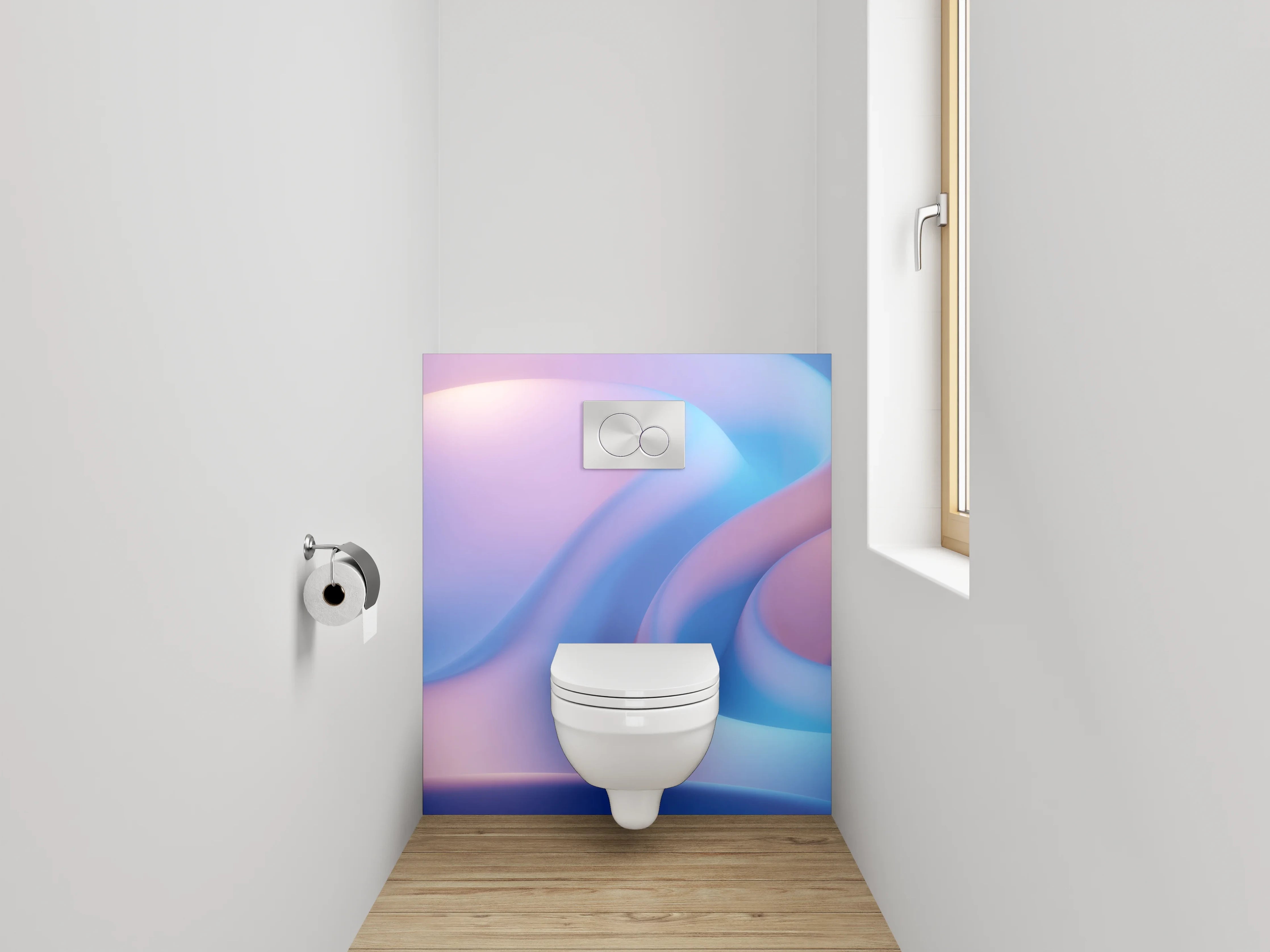 WC-Rückwand - Sanfte abstrakte Wellen in Pastellblau