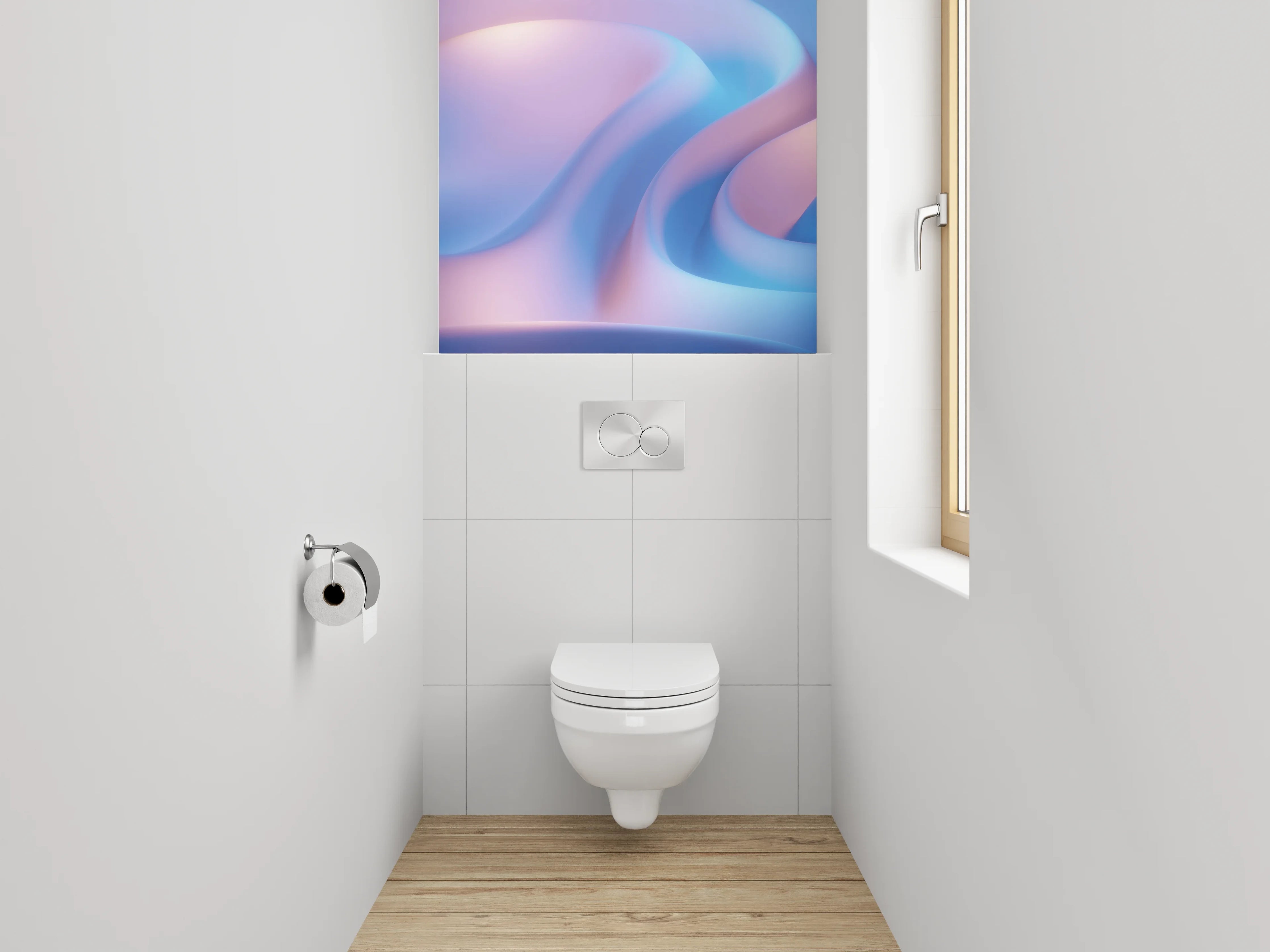 WC-Rückwand - Sanfte abstrakte Wellen in Pastellblau