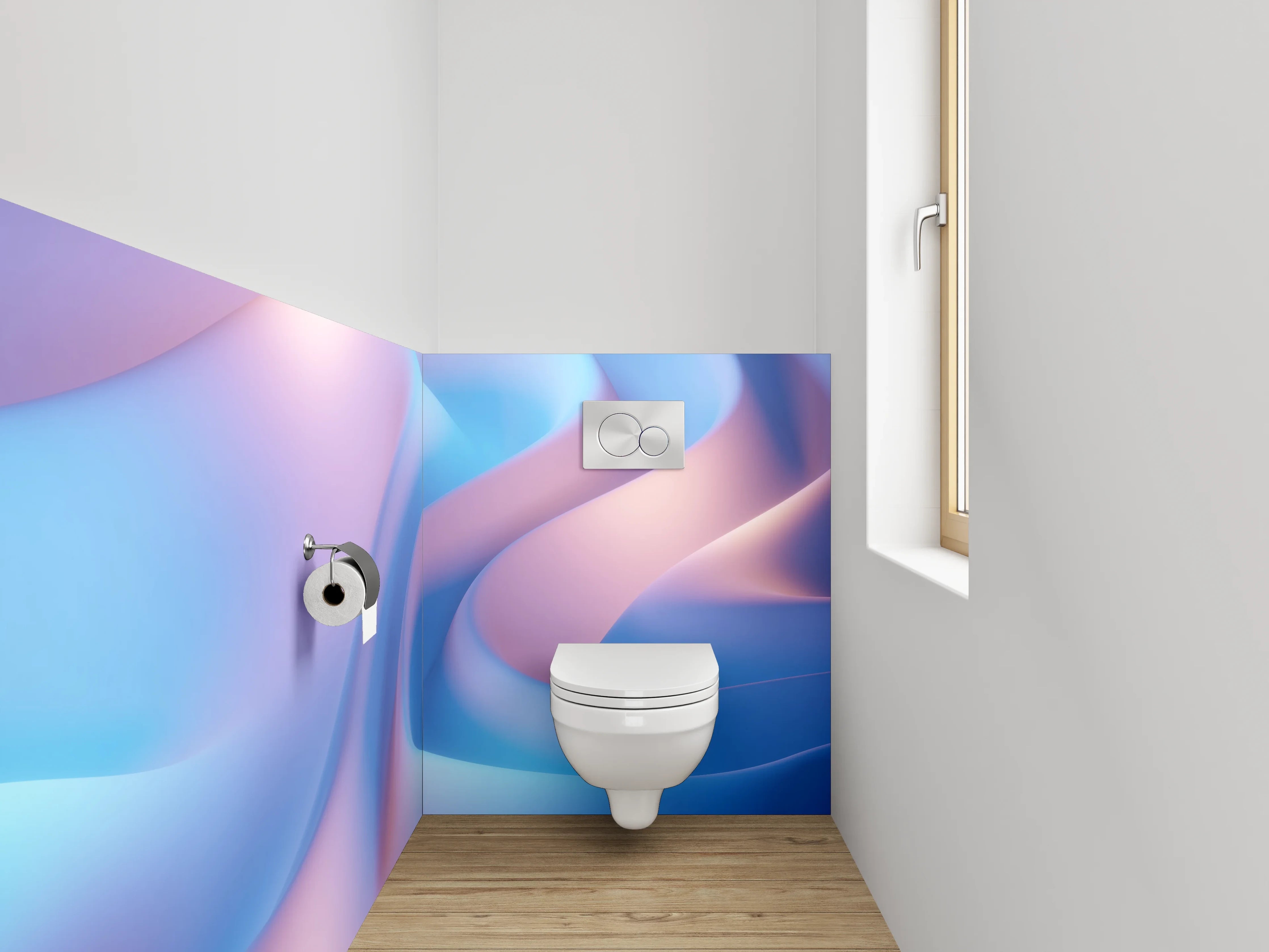 WC-Rückwand - Sanfte abstrakte Wellen in Pastellblau